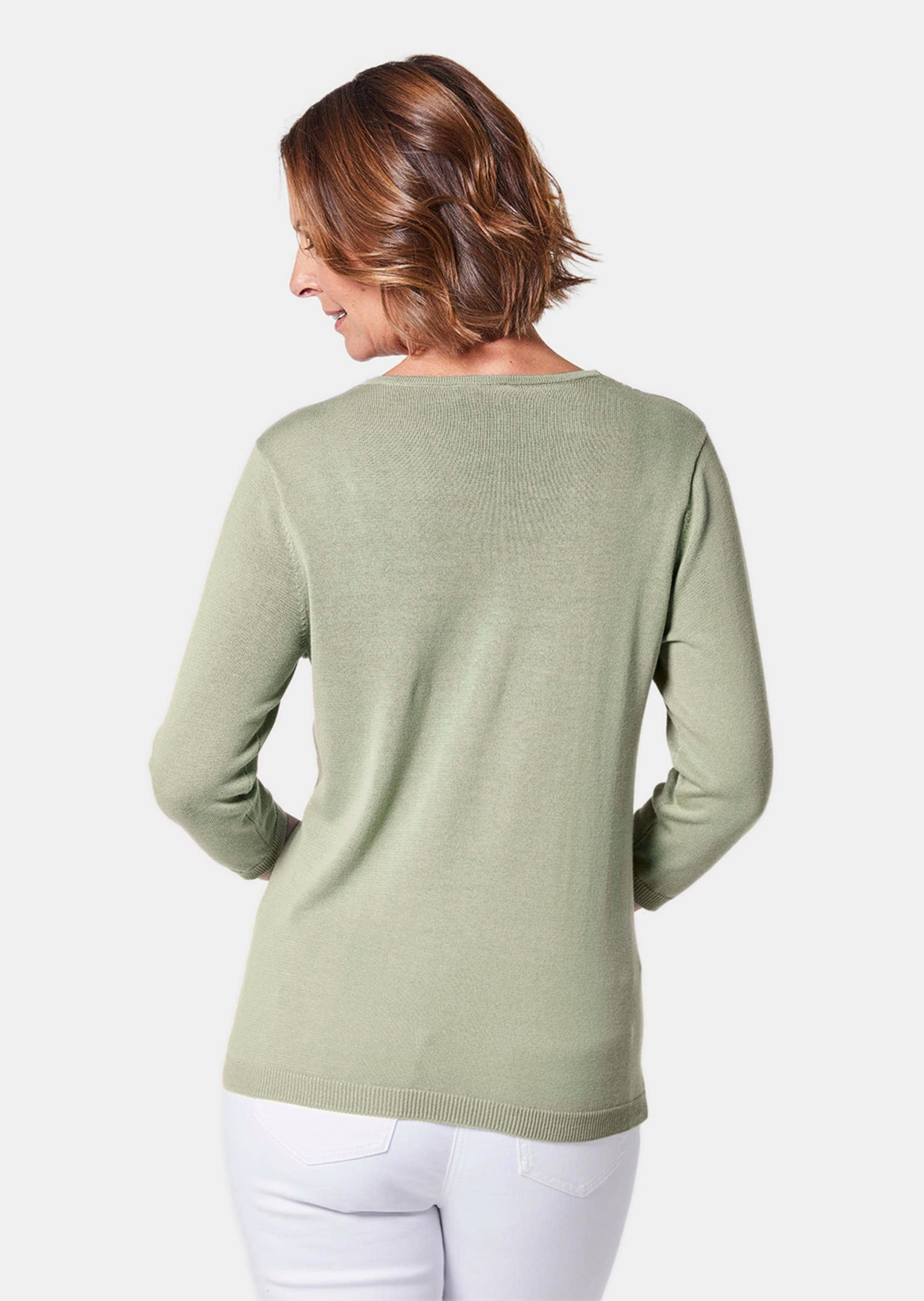 GOLDNER Rundhalspullover »Kurzgröße Unkomplizierter Pullover mit V-Ausschnitt«