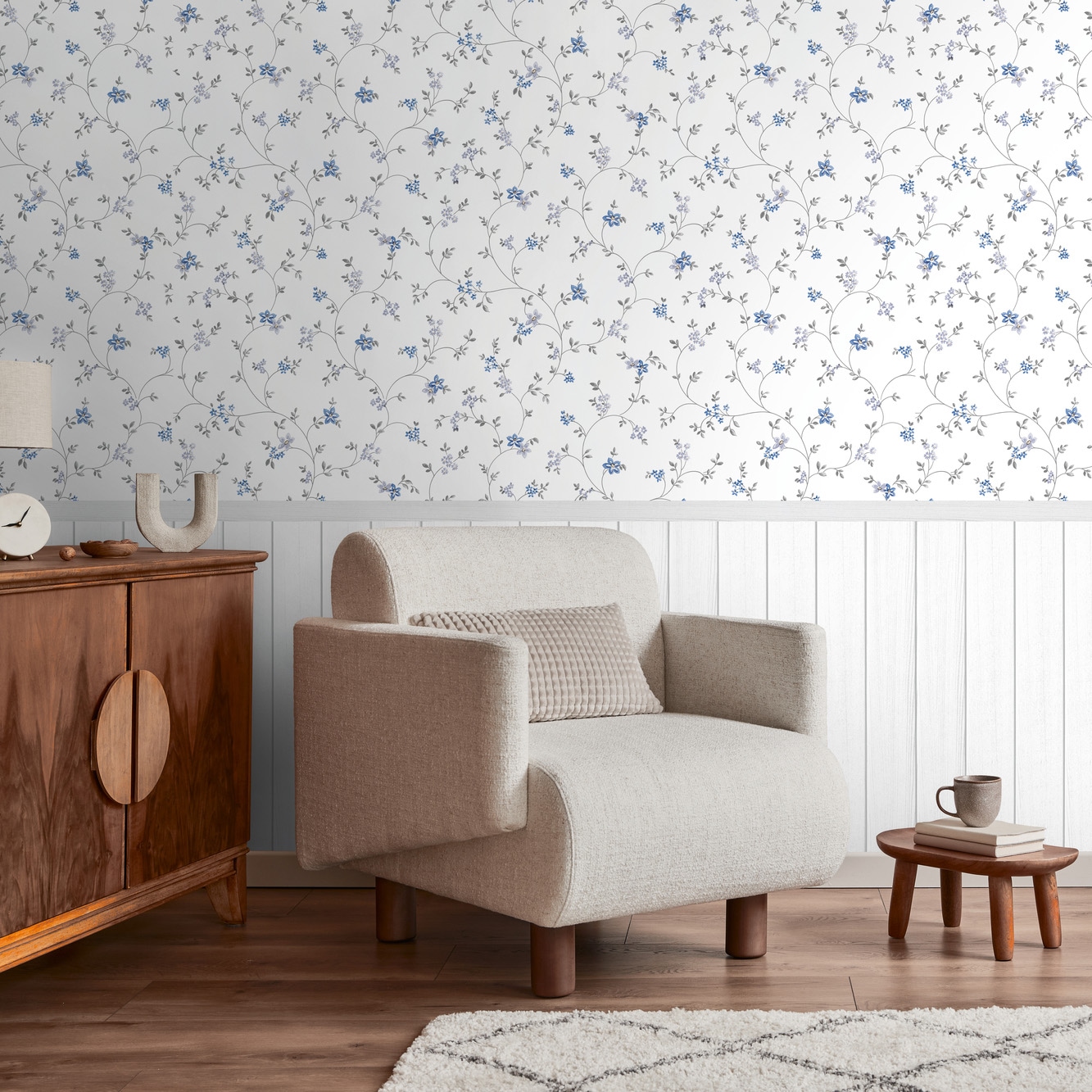 living walls Fototapete »Wallpanel Tapete Wandpaneele Motivtapete Blümchen Natur« matt strukturiert Vliestapete Landhaus für Schlafzimmer Küche Wohnzimmer Wandpaneele
