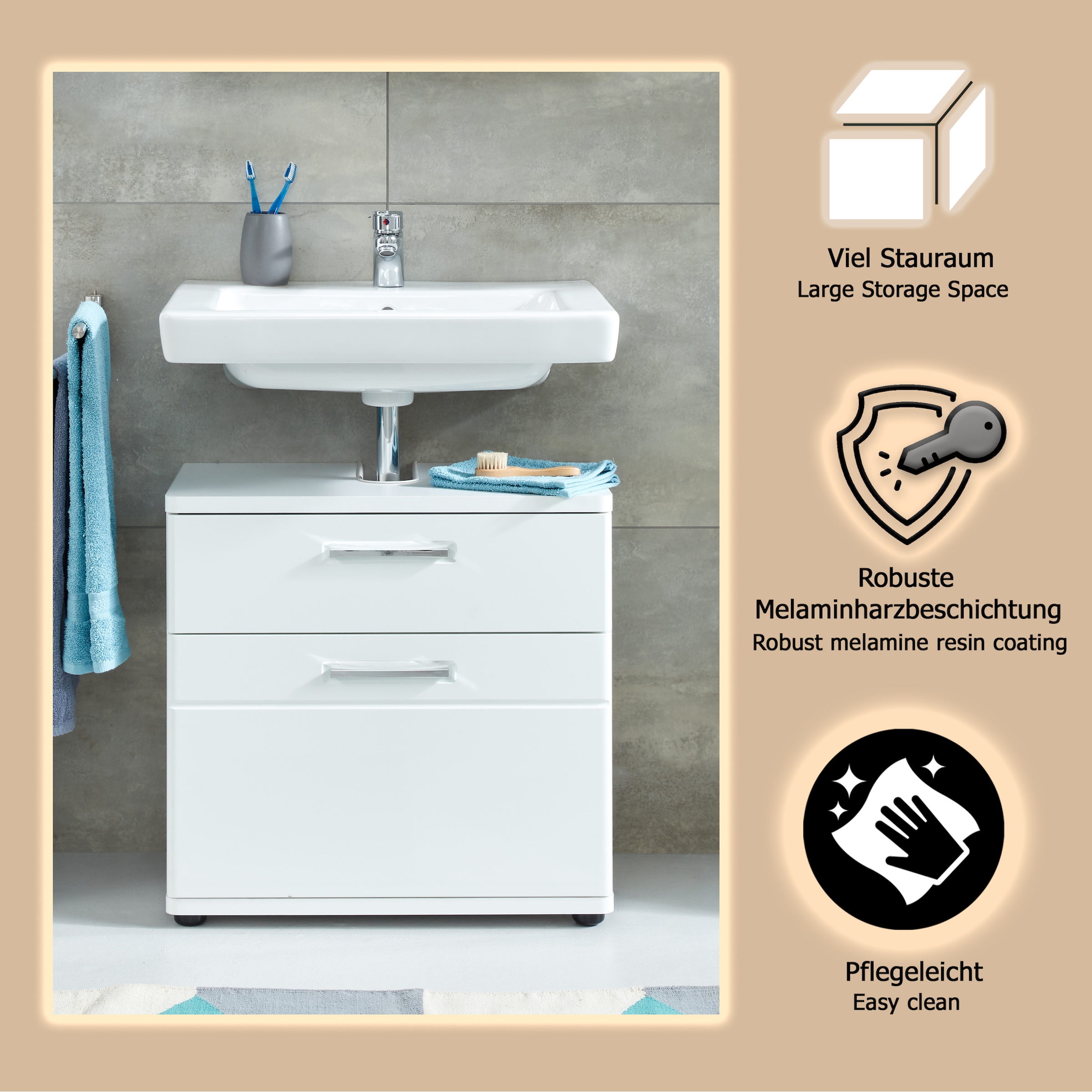 welltime Waschbeckenunterschrank »Mora« Waschbeckenunterschrank mit Klappe - (B/T/H) 60/38/58 cm