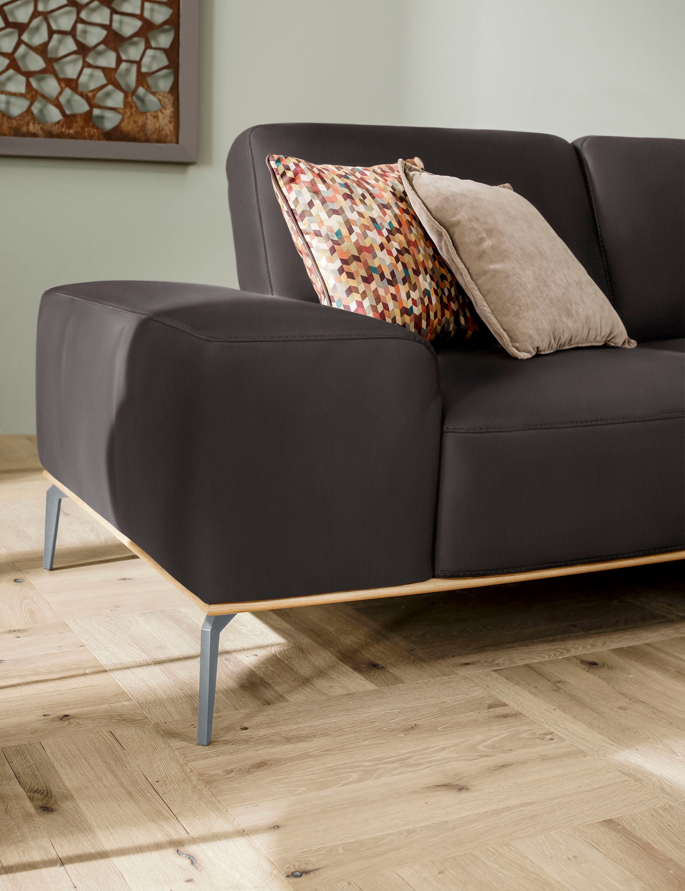 W.SCHILLIG Ecksofa »run, Designsofa mit tollem Sitzkomfort, bequem, L-Form«, mit elegantem Holzsockel, Füße in Silber matt, Breite 299 cm
