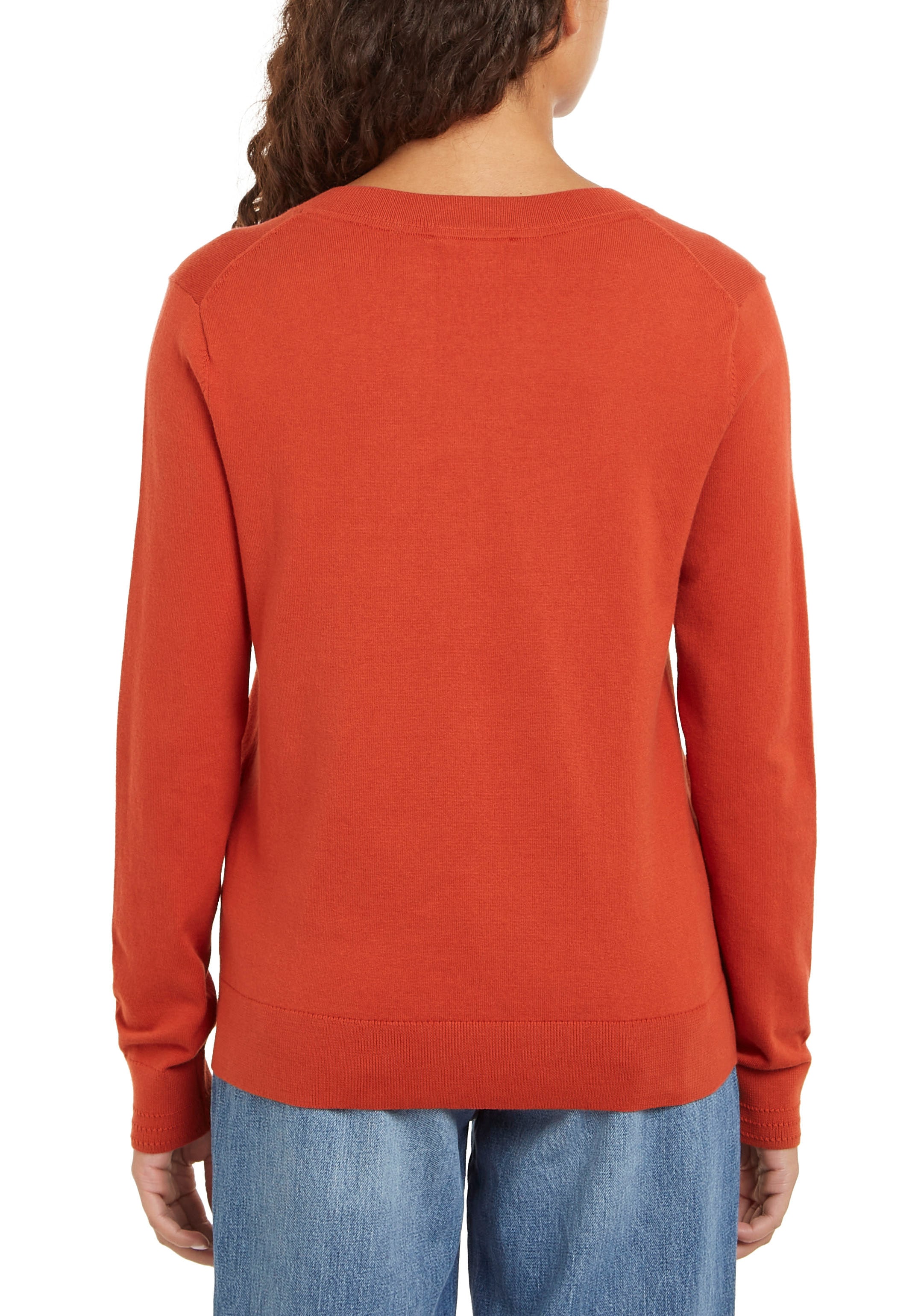Tommy Hilfiger V-Ausschnitt-Pullover »CO JERSEY STITCH V-NK SWEATER mit V-Ausschnitt und Ripp«, unifarben, casual, regular fit, Baumwollmix, V-Ausschnitt