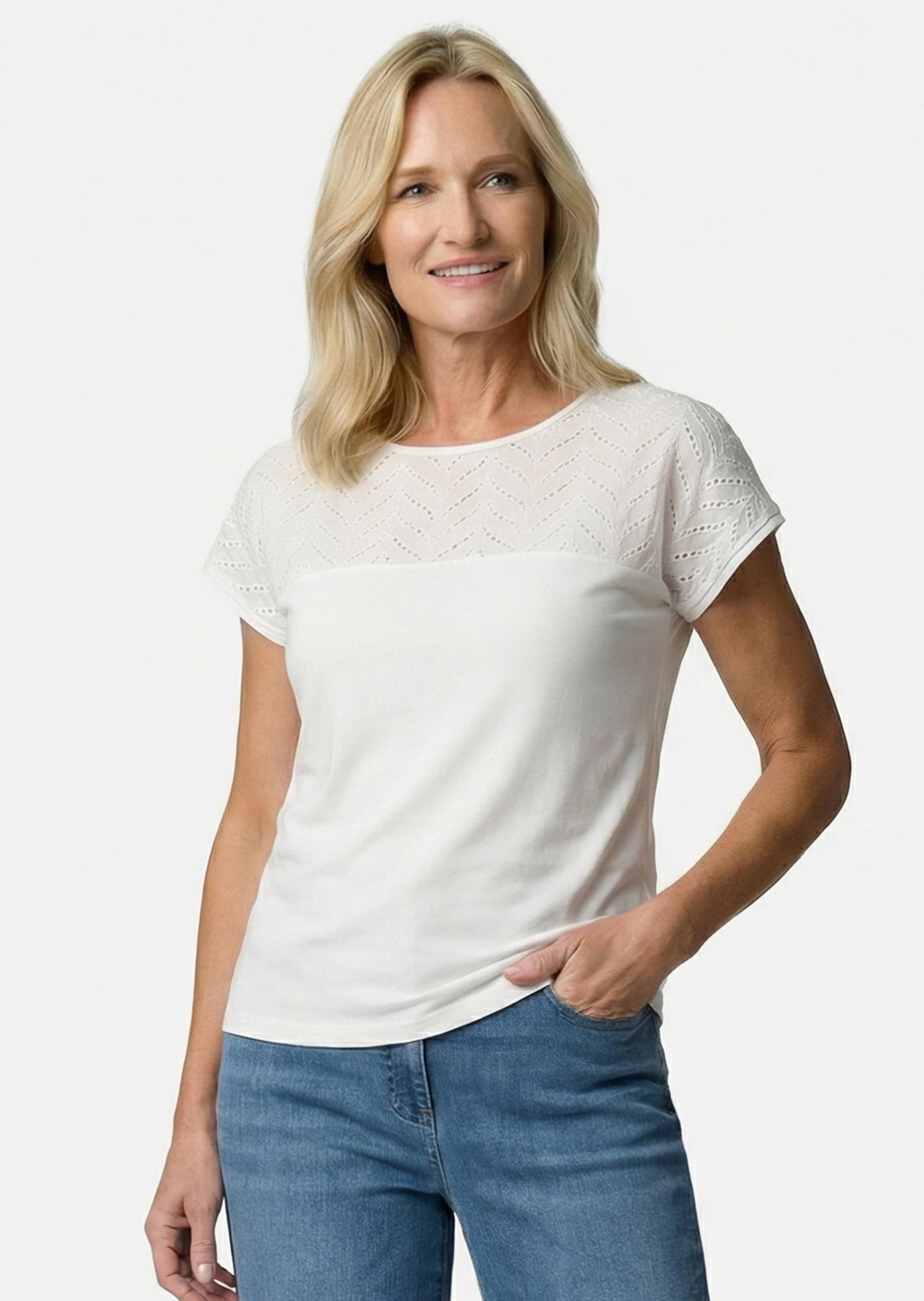 GOLDNER Spitzenshirt »Spitzenshirt aus Jersey und Baumwolle« Spitze im Vorderteil