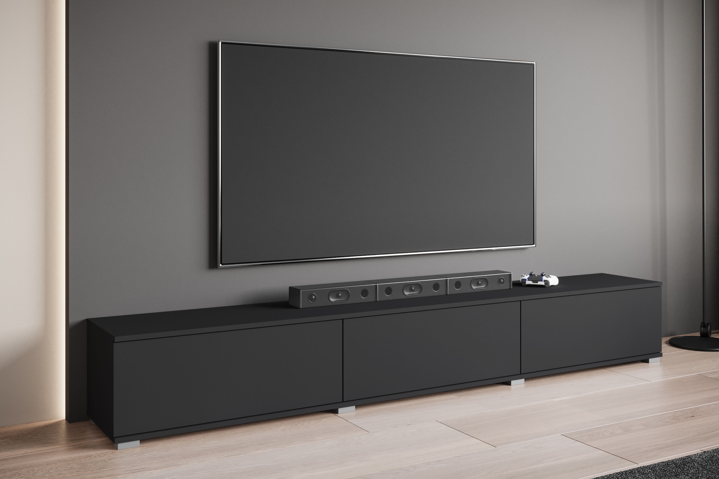 OTTO home Lowboard »Kenia TV-Schrank, 220 cm breit, mit 3 Klappen« 1 Stk. tlg. Stand- oder Hängemontage, stilvolles Design