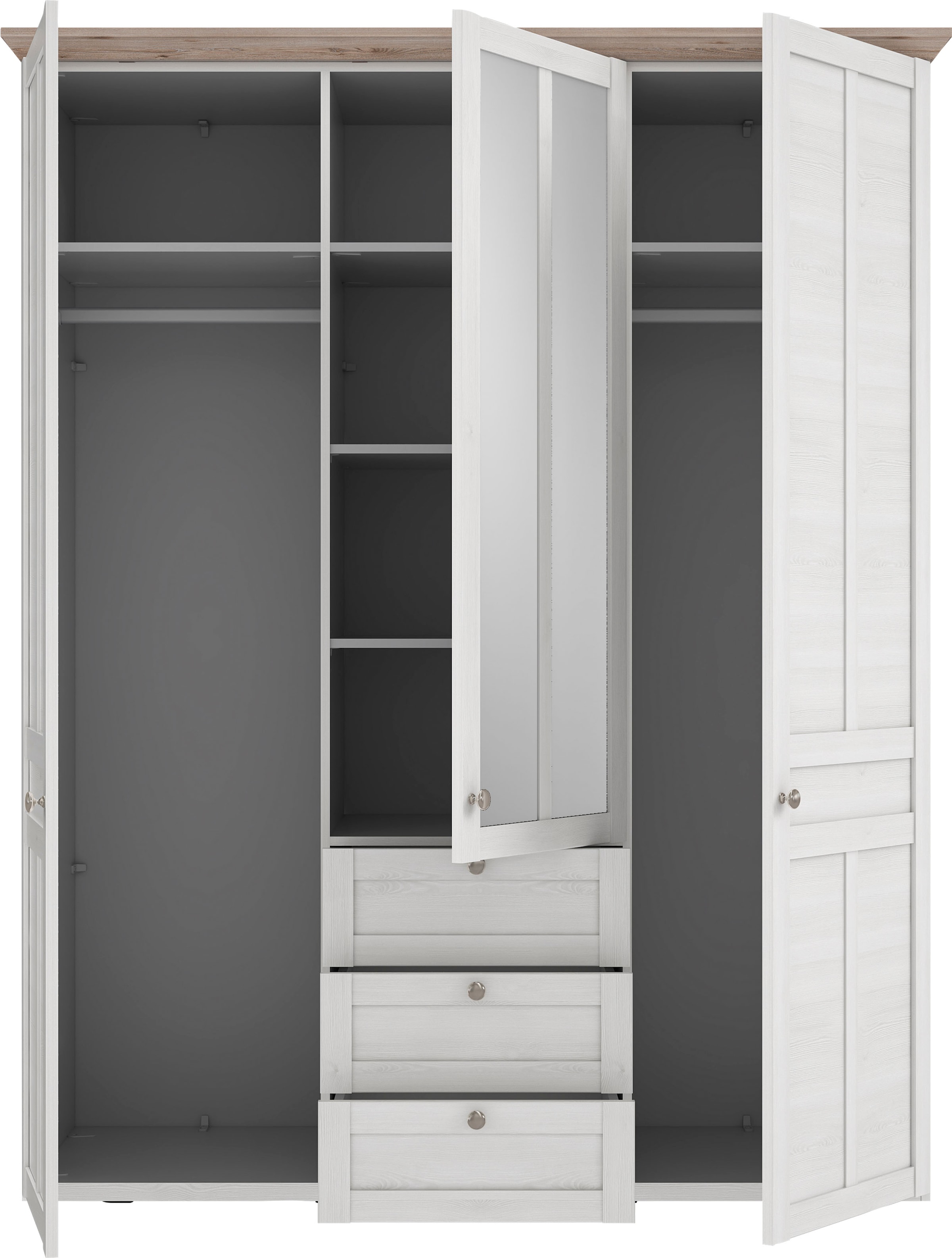 FORTE Kleiderschrank »Iloppa, Schlafzimmerschrank im Landhausstil«, (Maße: B/H/T ca. 155x192,6x57,3 cm), mit Spiegel
