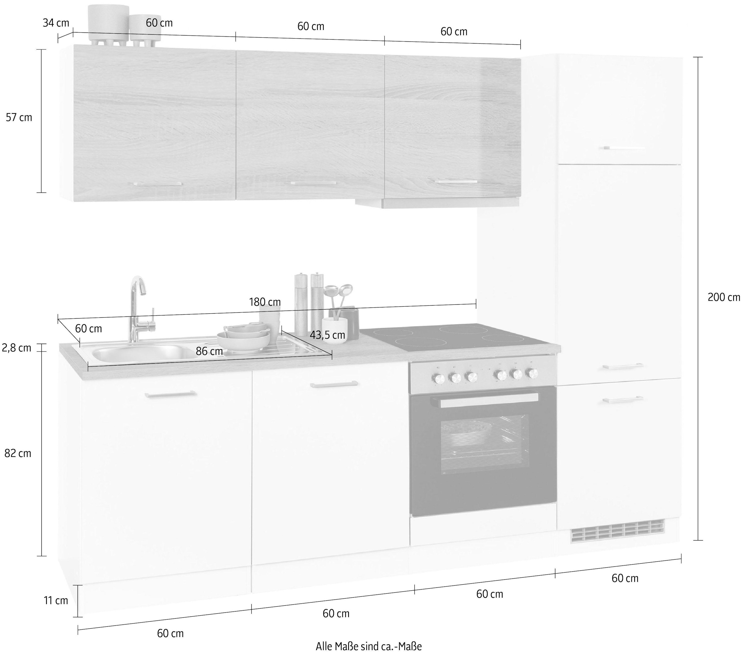 KOCHSTATION Küchenzeile »KS-Visby«, mit E-Geräten, Breite 240 cm inkl. Kühlschrank und Geschirrspüler
