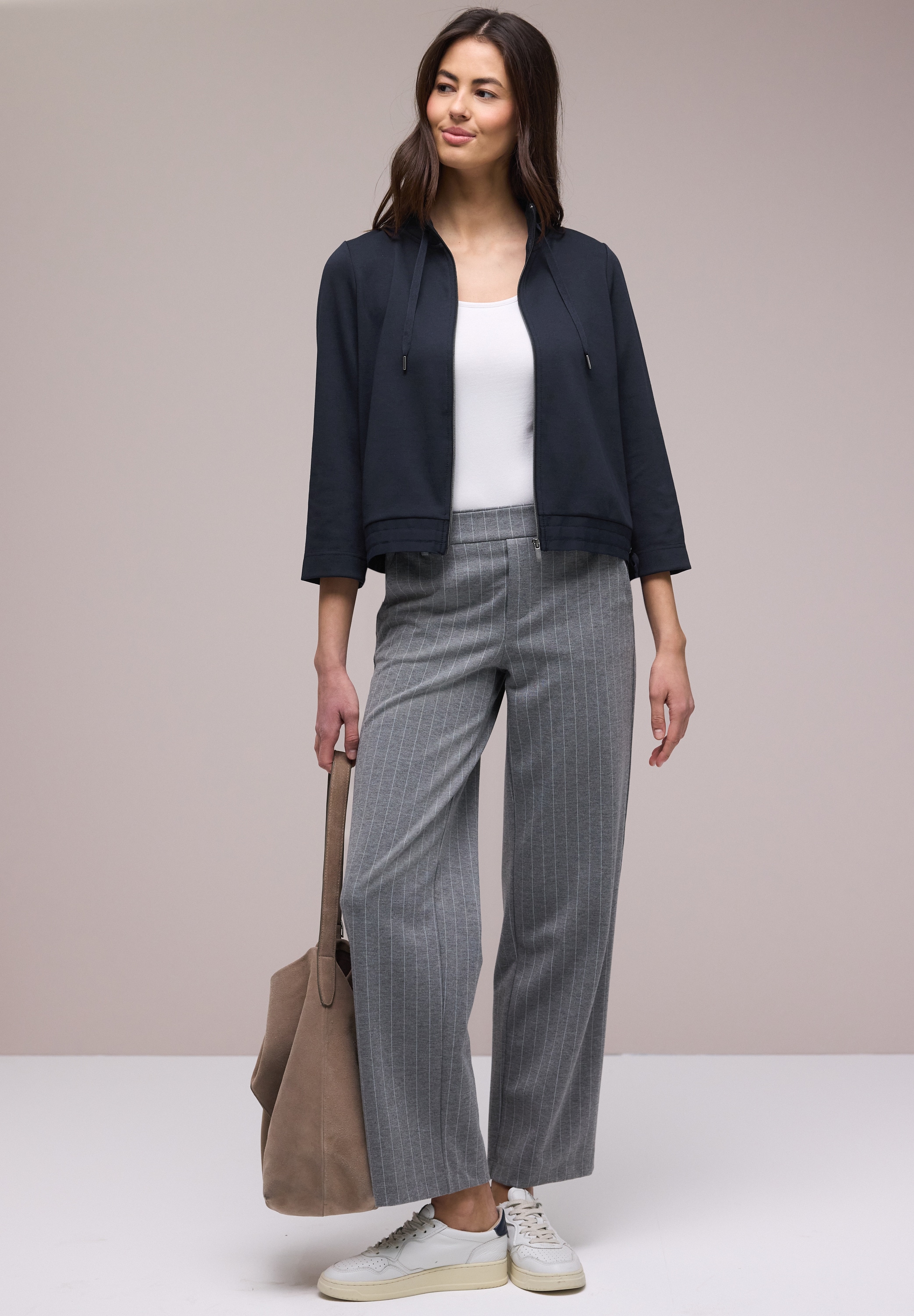 STREET ONE Sweatjacke 3/4-Arm mit Stehkragen und Kordelzügen