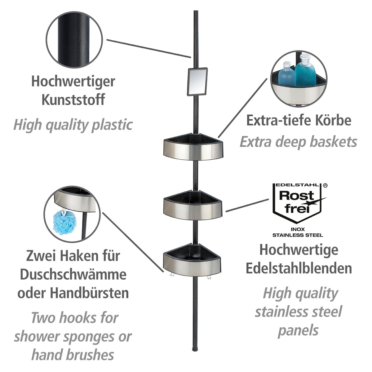 WENKO Duschregal »Premium Big Black«, 3 Etagen
