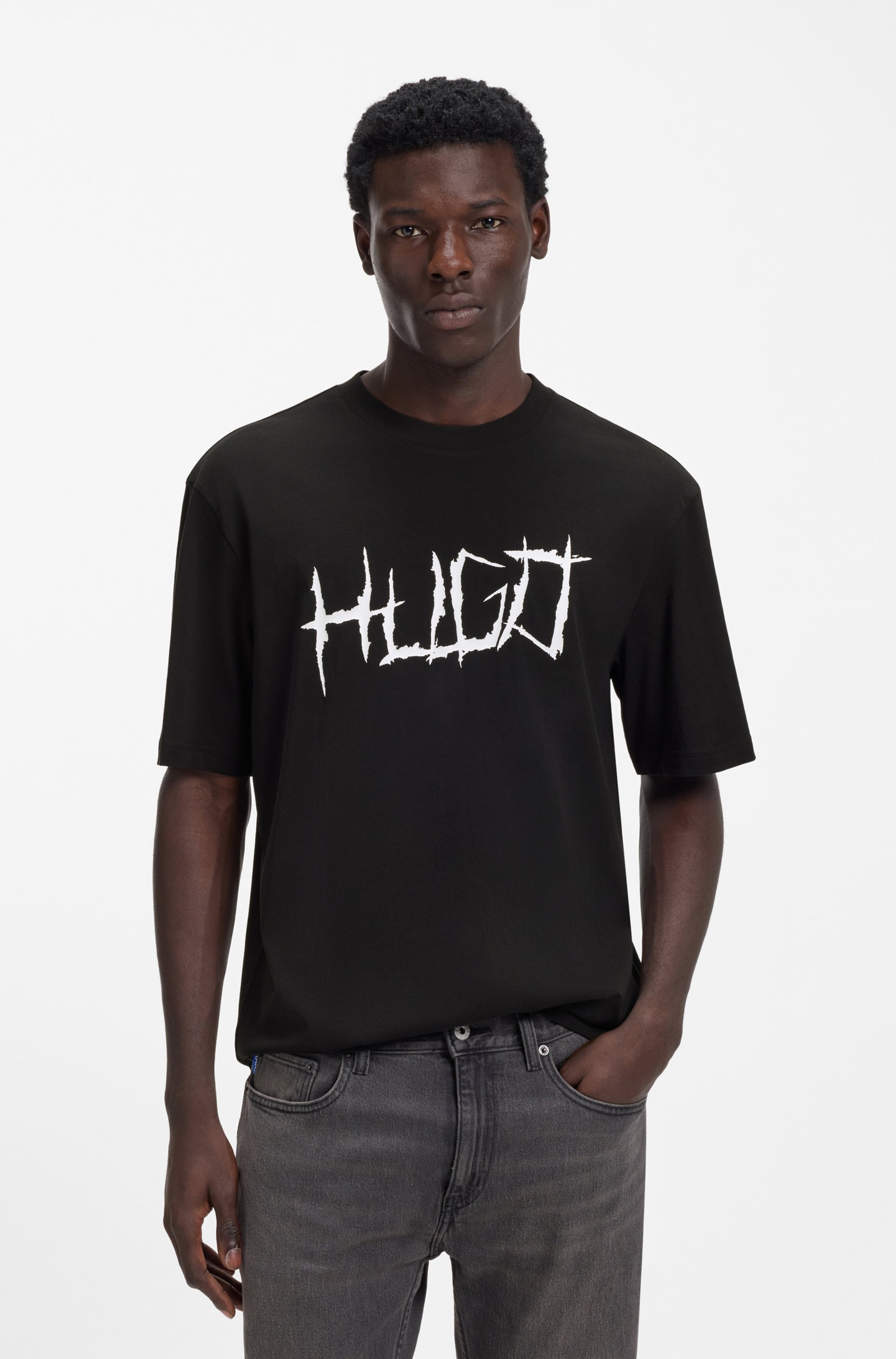 HUGO Blue T-Shirt Rundhalsausschnitt, Regular Fit, Logodruck