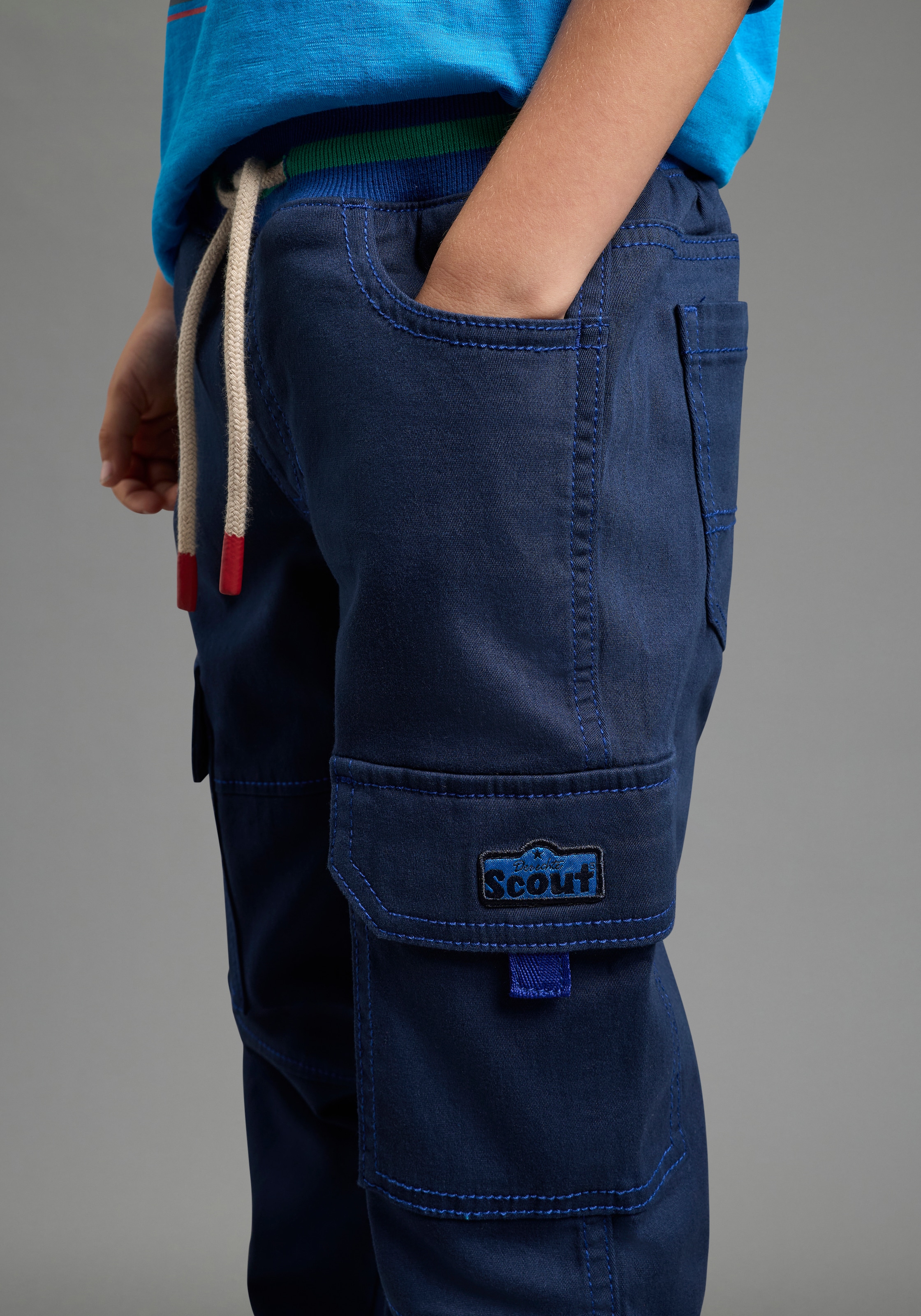 Scout Cargohose »Cargohose mit Ringelbündchen - NEU von SCOUT«  Twillhose mit kontrastfarbigen Ripp-Bündchen, gerader Schnitt