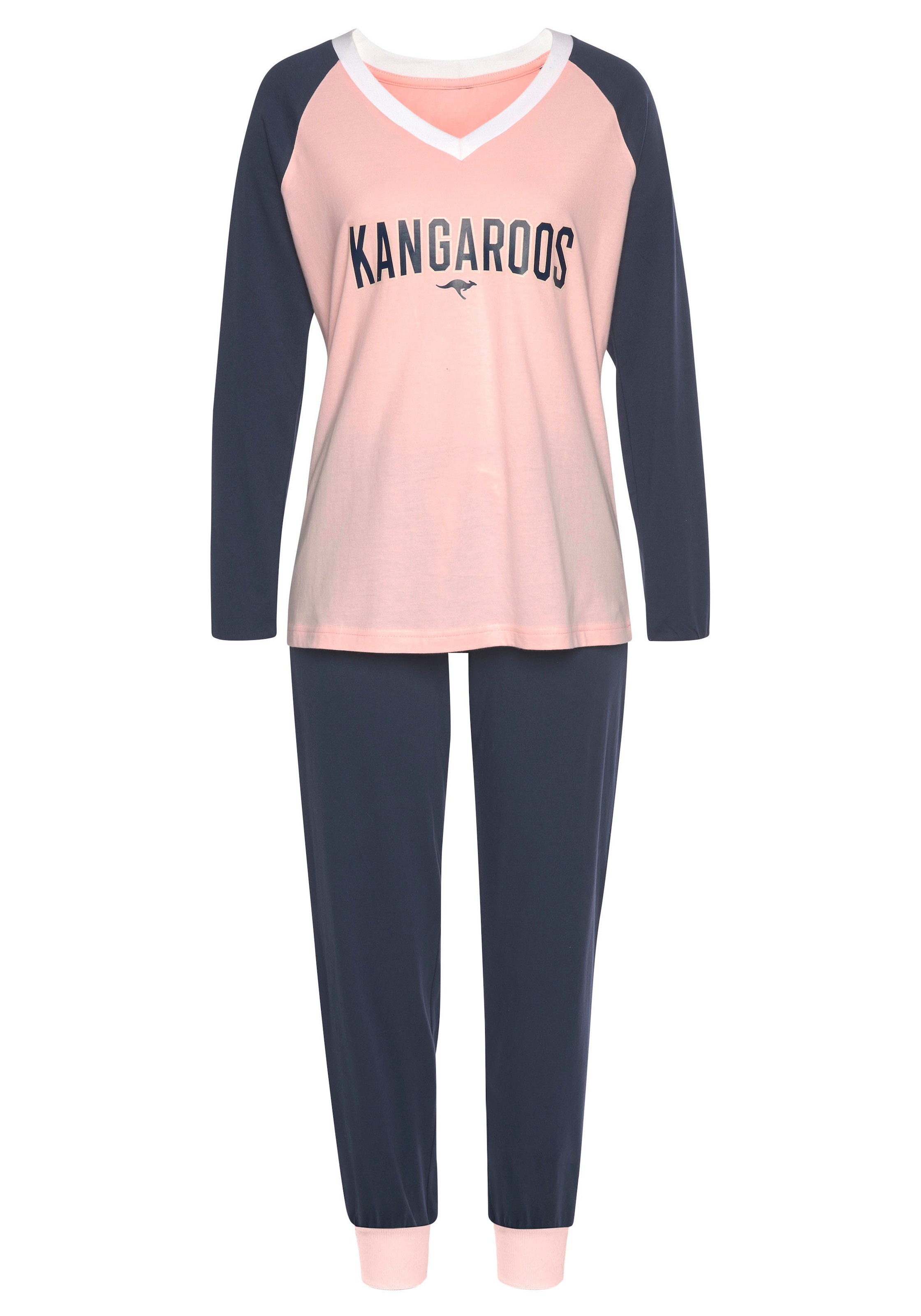 KangaROOS Pyjama, (2 tlg., 1 im Stück), kontrastfarbenen OTTO mit Online Shop Raglanärmeln