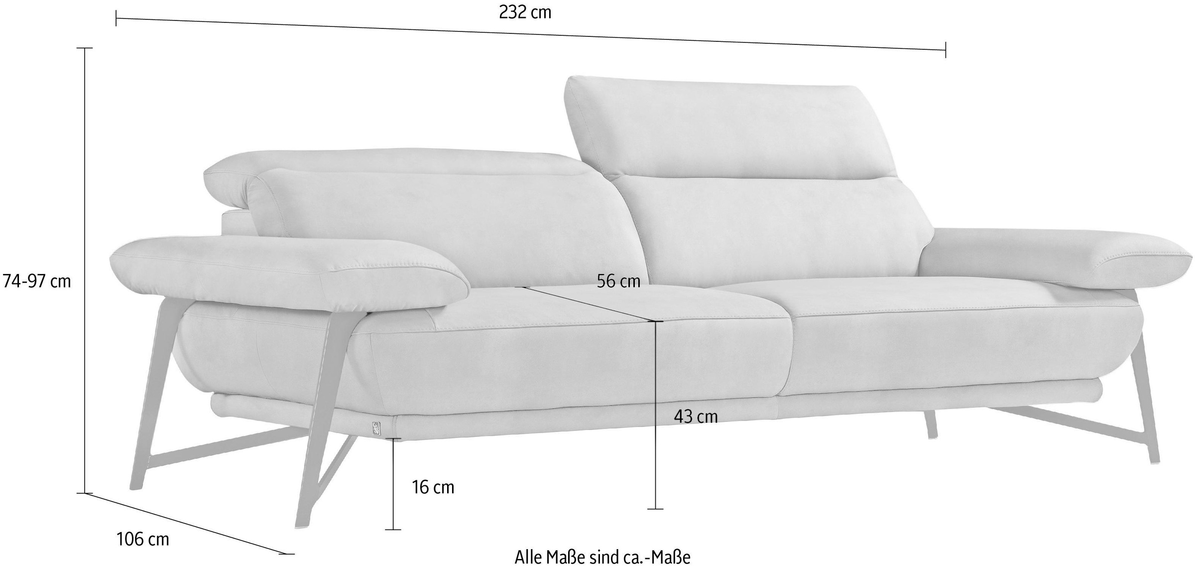 Egoitaliano 2,5-Sitzer »Anais, Designsofa mit erstklassigem Sitzkomfort, Fußfarbe schattengrau«, Kopfteil verstellbar, 232 cm, Luxus-Microfaser Lederoptik, marsala