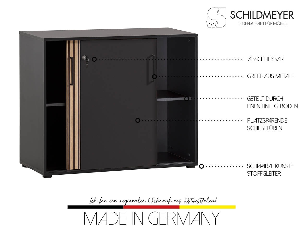 Schildmeyer Schiebetürenschrank »Hank, MADE IN GERMANY, Breite 100 cm«, Tür mit Akustikprint, abschließbar, Metallbeschläge