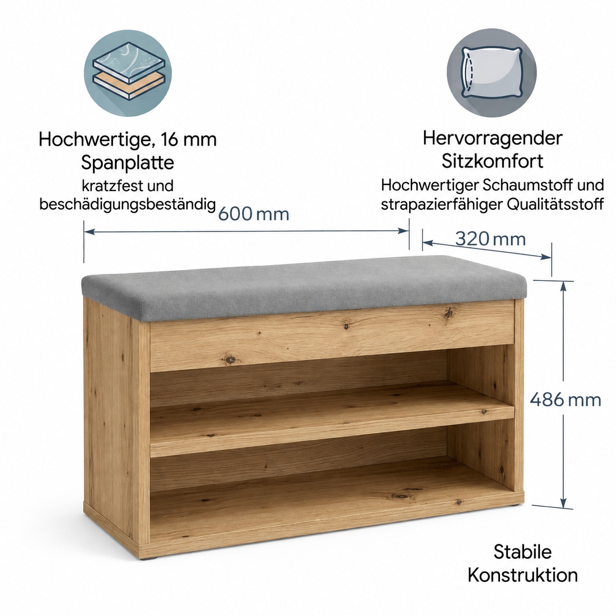OTTO home Schuhbank »Schuchschrank 60,  Schuhregal, Schuhtruhe, Schuhkommode, Sitzbank« Inkl. bequemem Sitzkissen mit Stauraum darunter