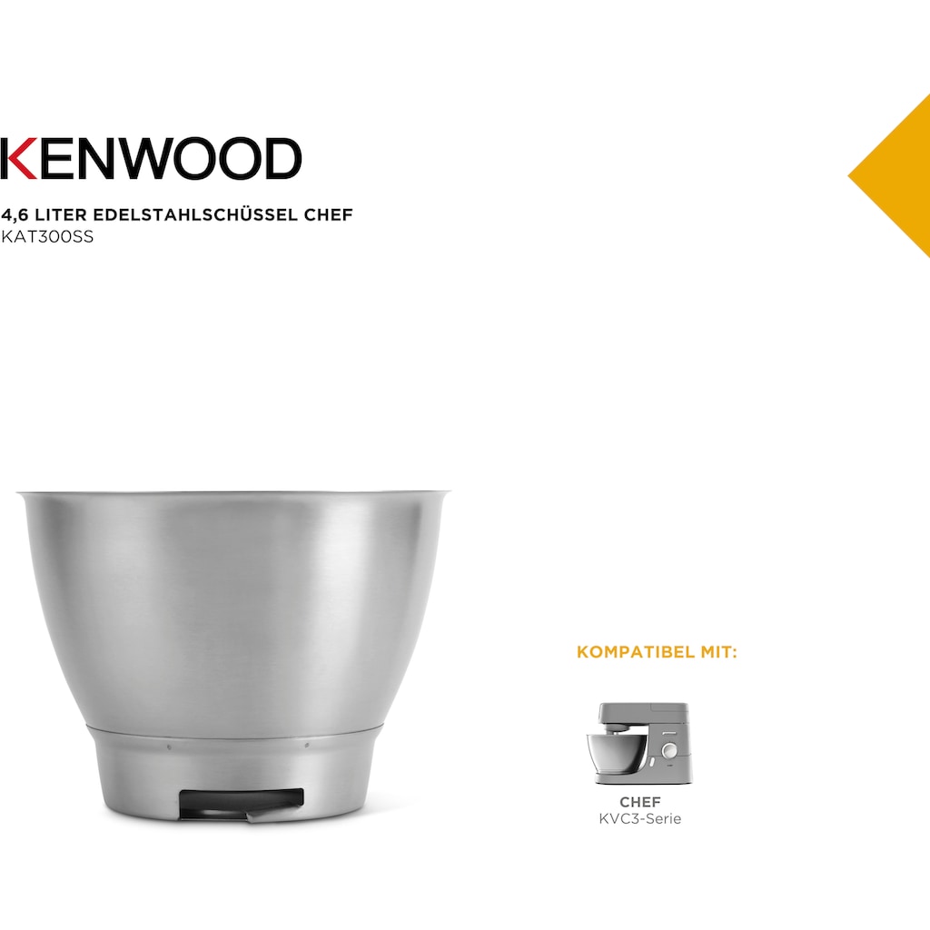 KENWOOD Küchenmaschinenschüssel »Chef Edelstahl-Rührschüssel KAT300SS«, aus Edelstahl, Geeignet für alle Chef Küchenmaschinen der KVC3000 Serie