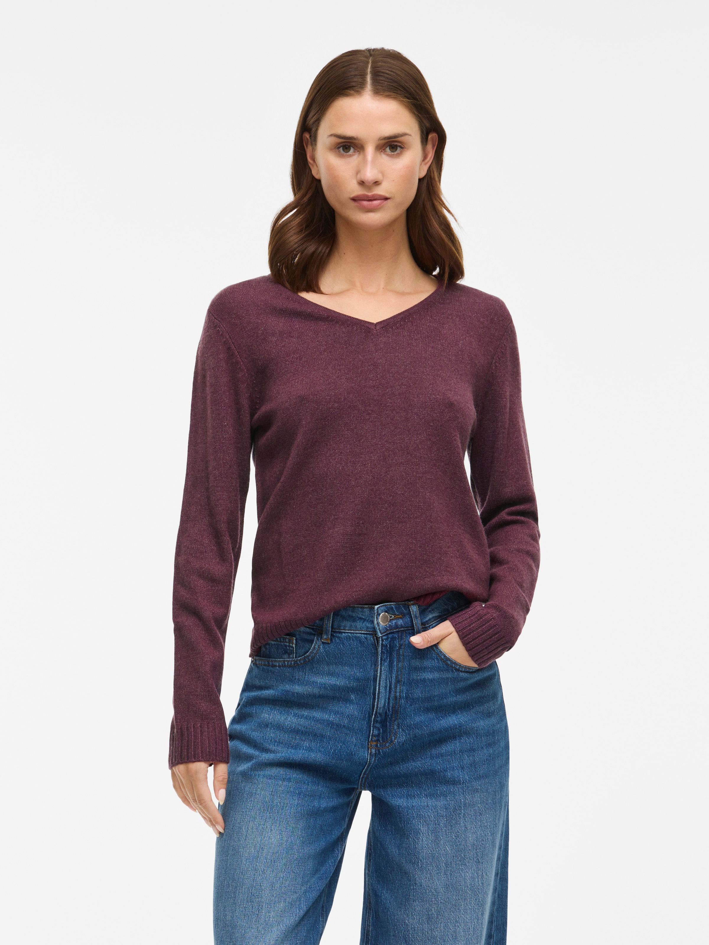 Vila V-Ausschnitt-Pullover »VIRIL V-NECK L/S  KNIT TOP - NOOS« Materialmix, regular fit