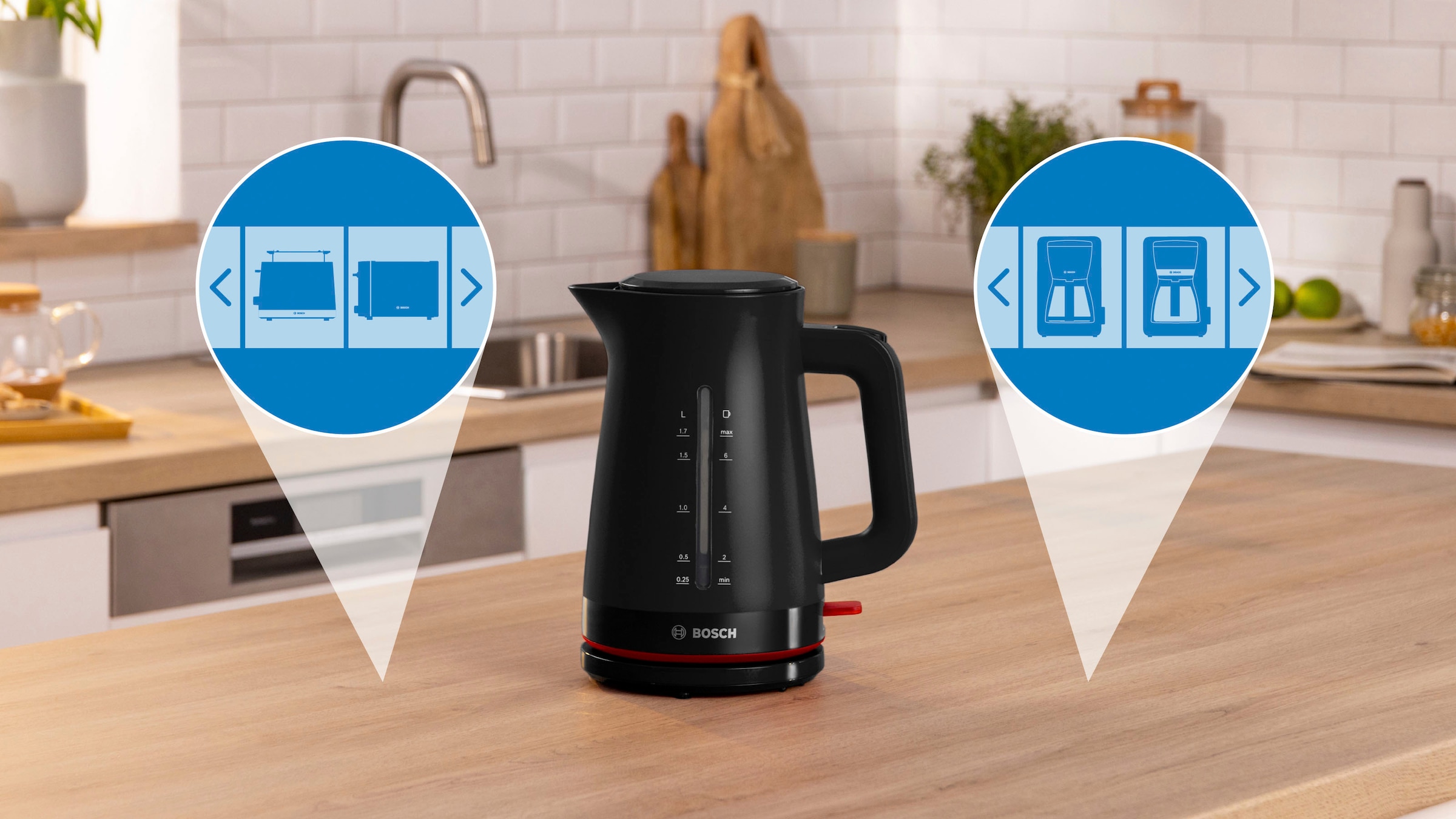 BOSCH Wasserkocher »MyMoment TWK3M123«, 1,7 l, 2400 W, Abschaltautomatik, Tassenanzeige, beidseitige Wasserstandsanzeige