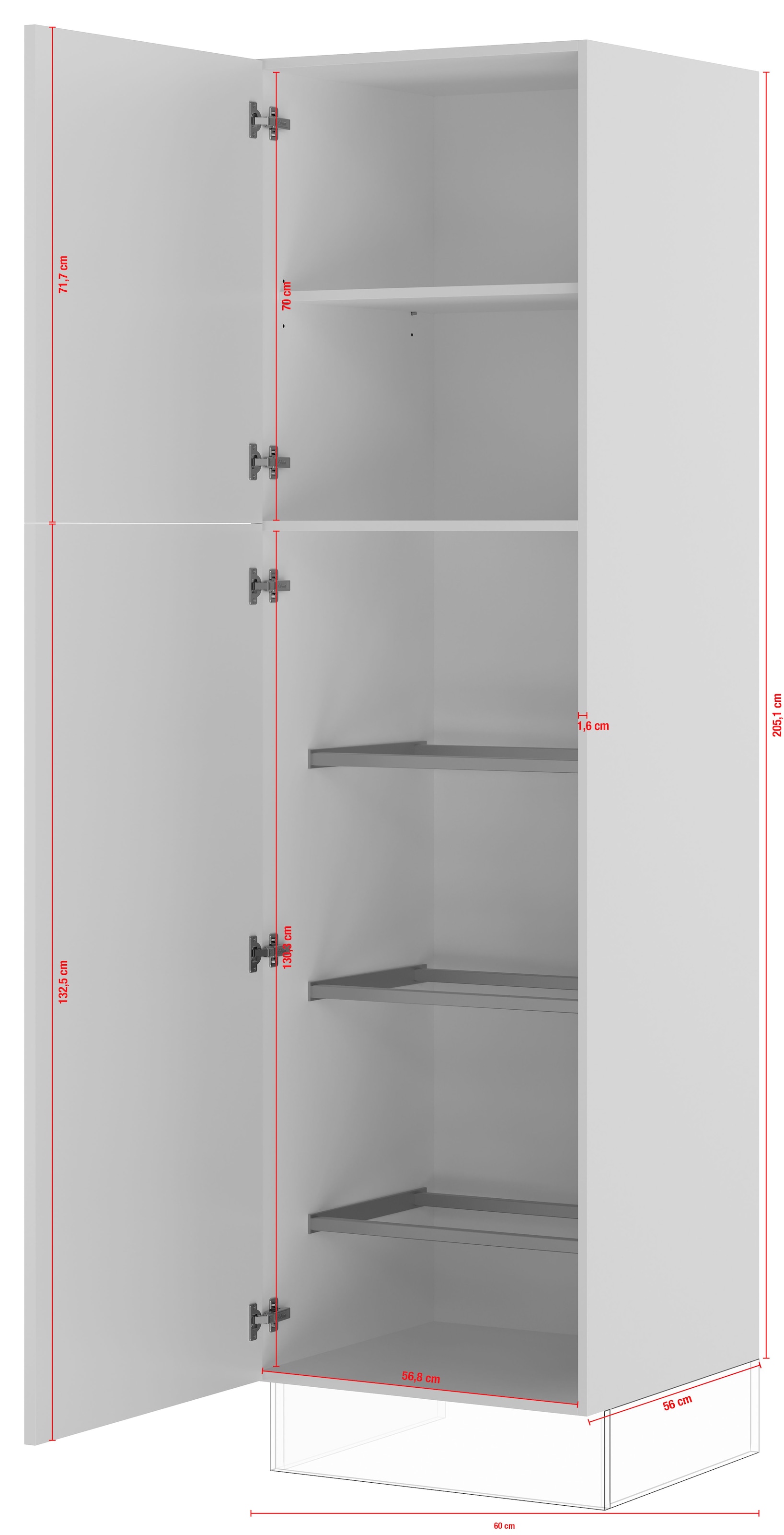 IMPULS KÜCHEN Seitenschrank »"Valencia", Breite/Höhe: 60/205,1 cm«, vormontiert, mit Drehtüren, mit verstellbarem Fachboden