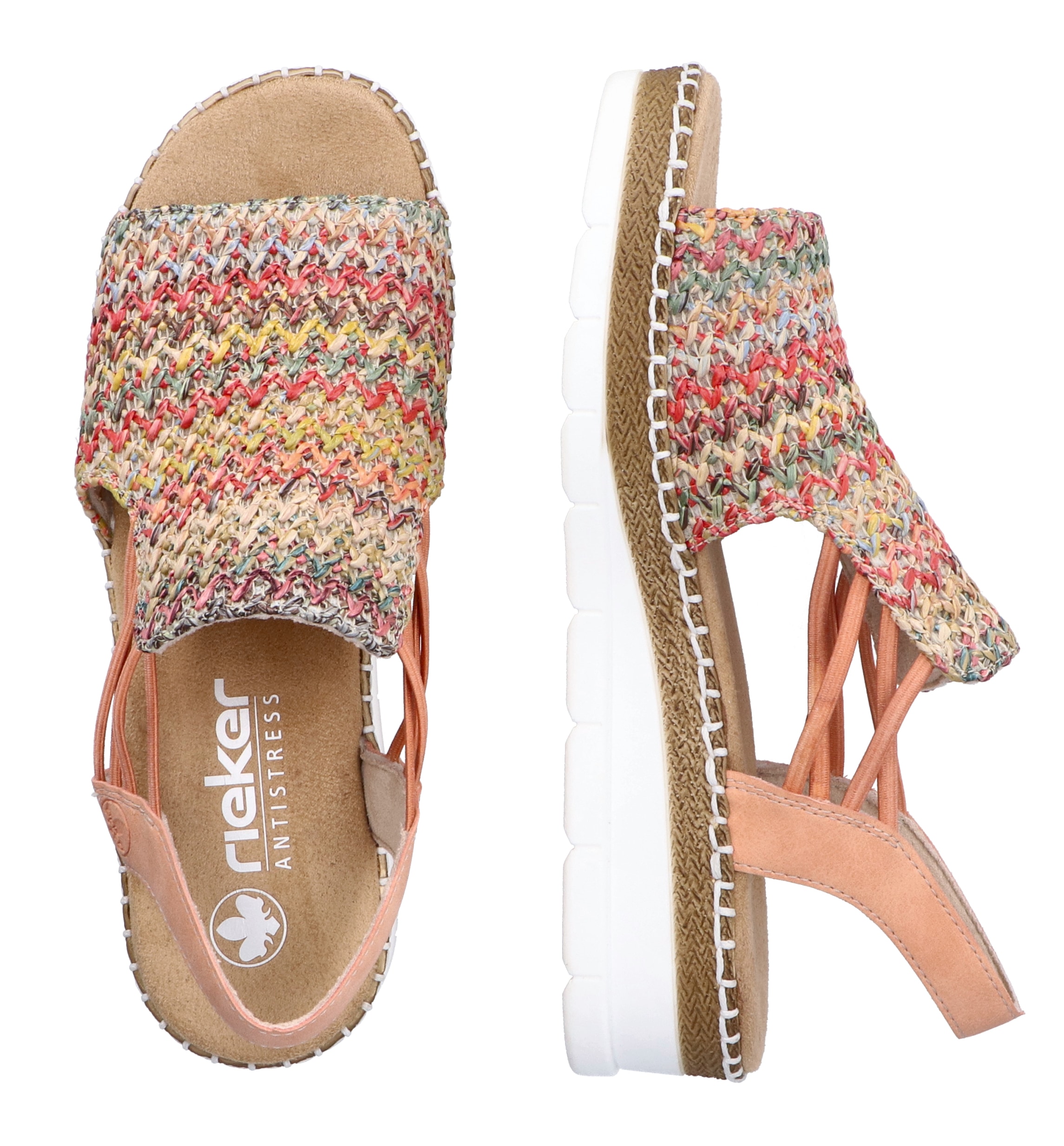 Rieker Sandale, Sommerschuh, Sandalette, Keilabsatz, in modischer Flechtoptik
