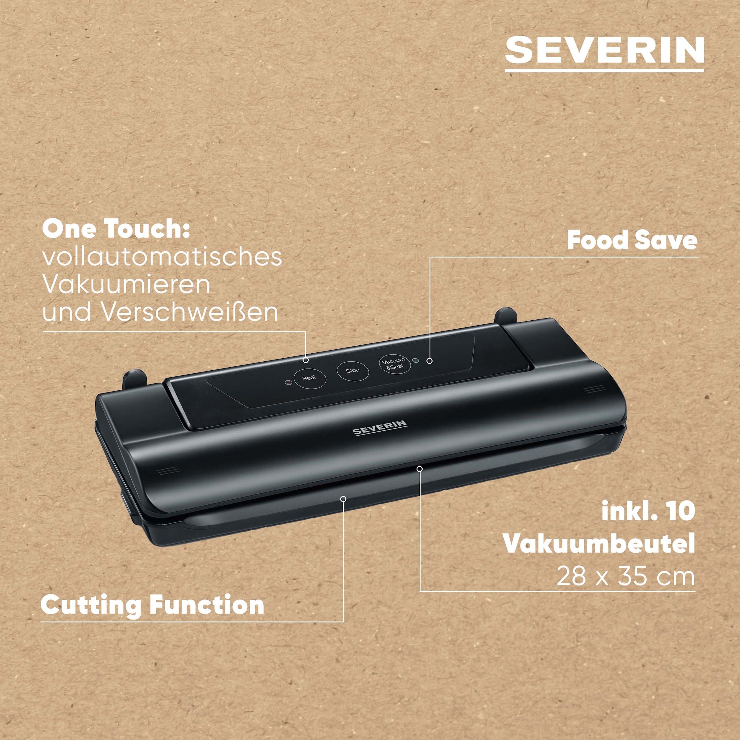 Severin Vakuumierer »FS 3610« 110 W automatisches Vakuumieren + Verschweißen, inkl. 10 Beutel 28 x 35 cm