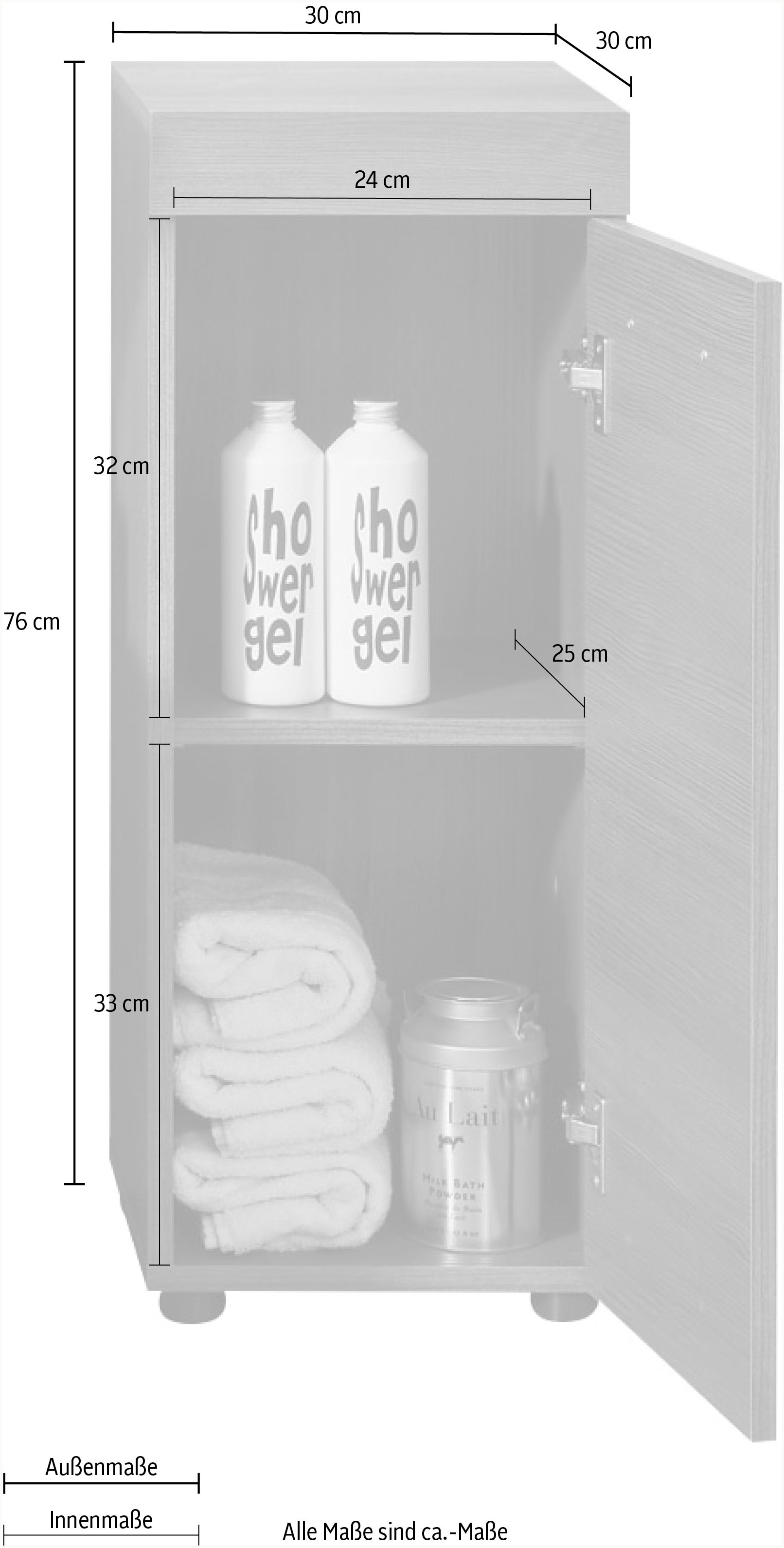 welltime Stauraumschrank »Royan«, Badkommode mit 2 Fächern in Rauchsilber - Maße (B/T/H) 30/30/76 cm
