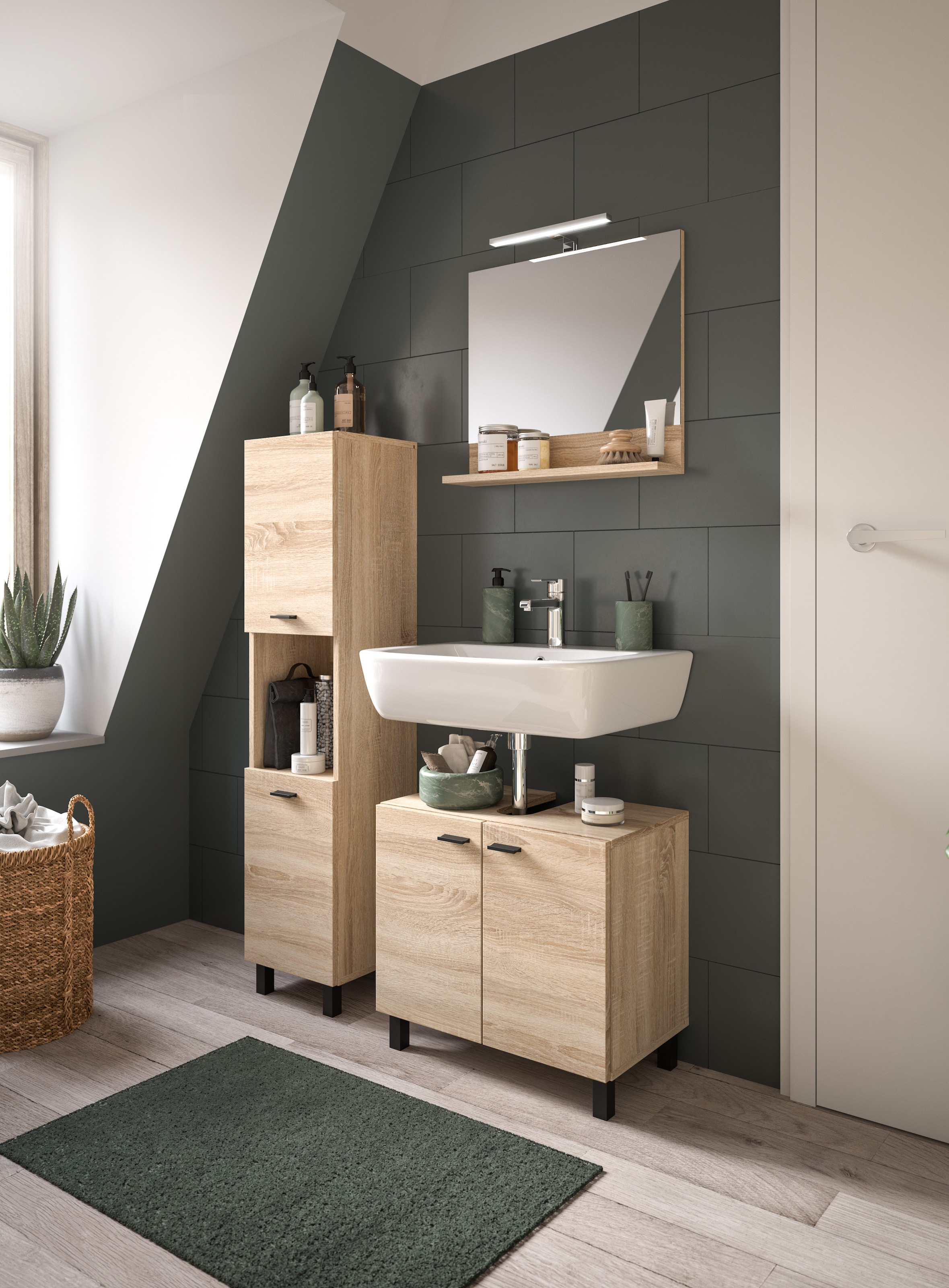 welltime Hochschrank »Tampa, Höhe 125cm, hängend oder stehend montierbar«, Badschrank, Bad-Hängeschrank, Badezimmer, Bad-Möbel
