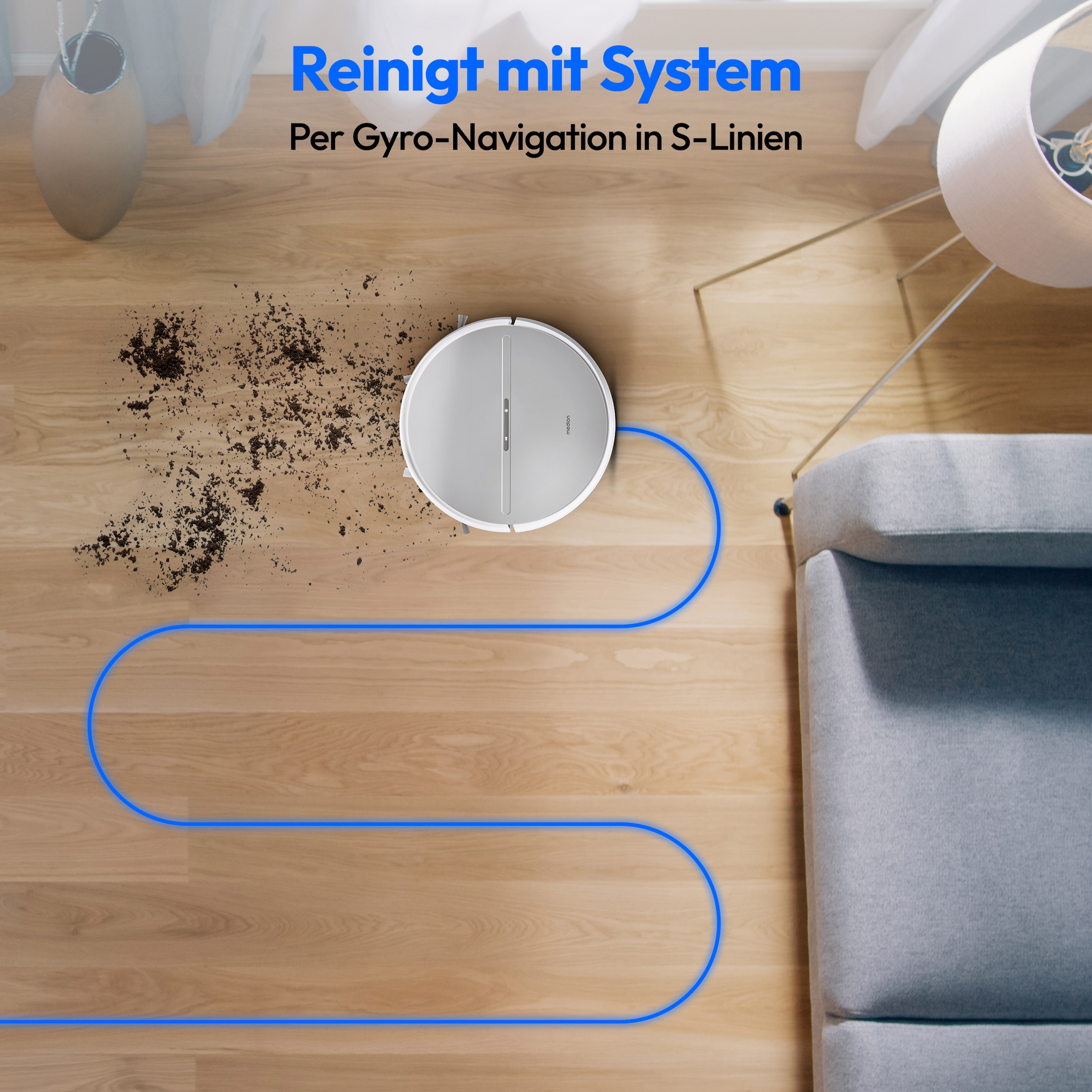 Medion® Saugroboter »E35 (MD 11157), intelligente S-Linien Navigation, 2 kPa Saugleistung«, Steuerung per Fernbedienung, 120 min Laufzeit im ECO-Modus