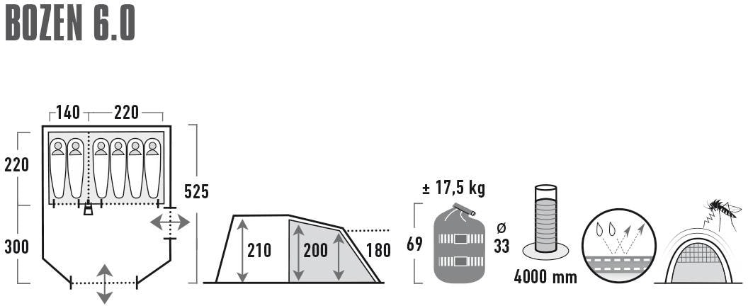 High Peak Tunnelzelt »Bozen 6.0« 6 Personen