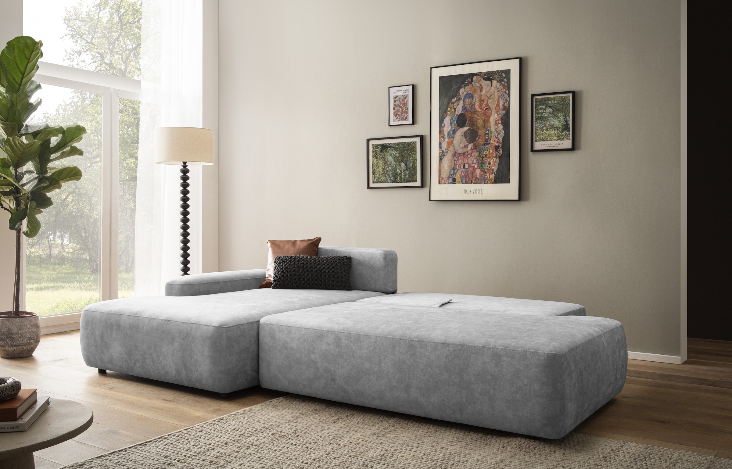 INOSIGN Ecksofa »TORGE, Schlafsofa Cord, Samtvelours u. Strukur fein, Couch in L-Form«, Schlaffunktion und Bettkasten, Liegefläche: 210x125 cm, neues Design