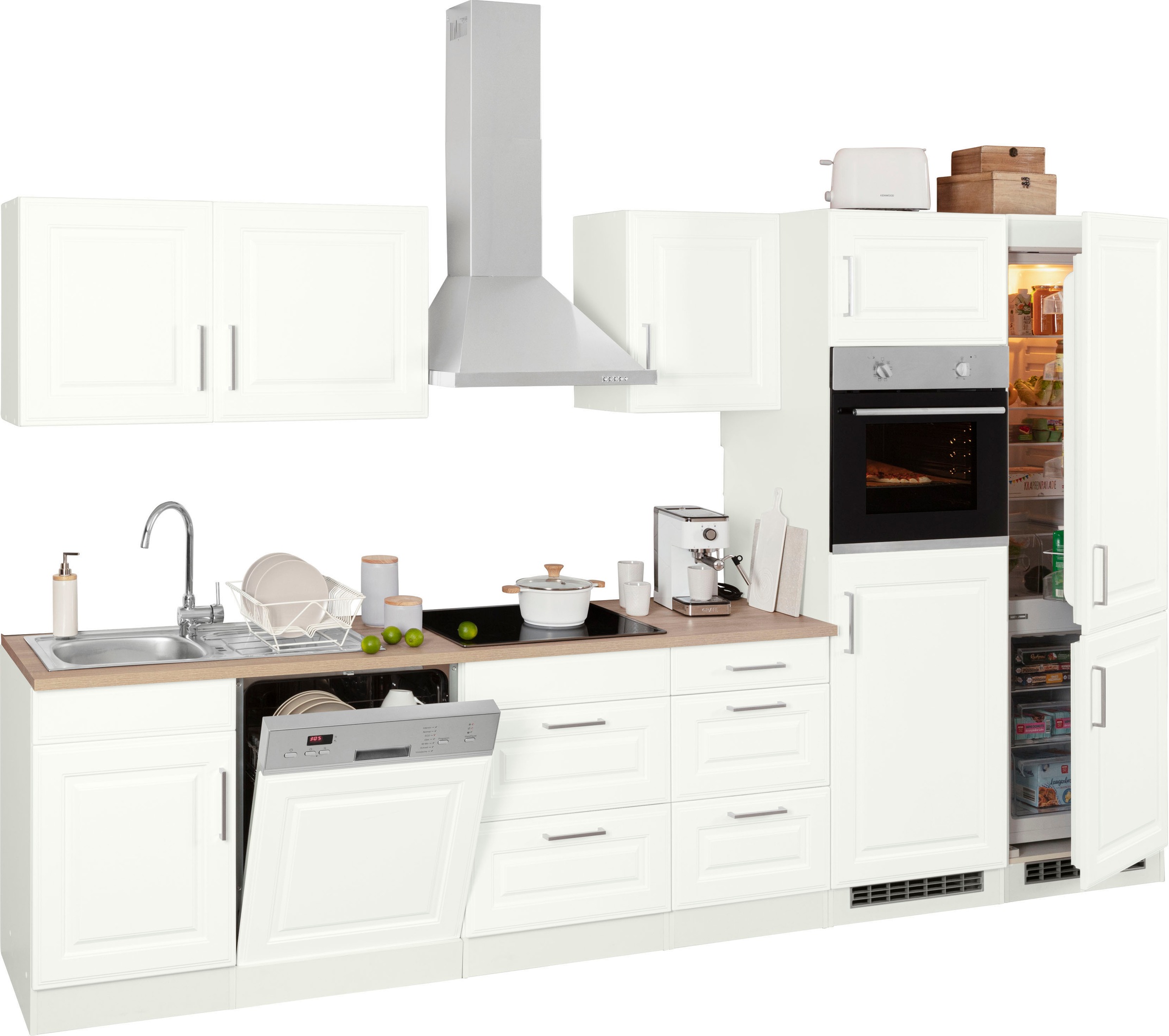 HELD MÖBEL Küchenzeile »Stockholm«, Breite 340 cm, mit hochwertigen MDF Fronten im Landhaus-Stil