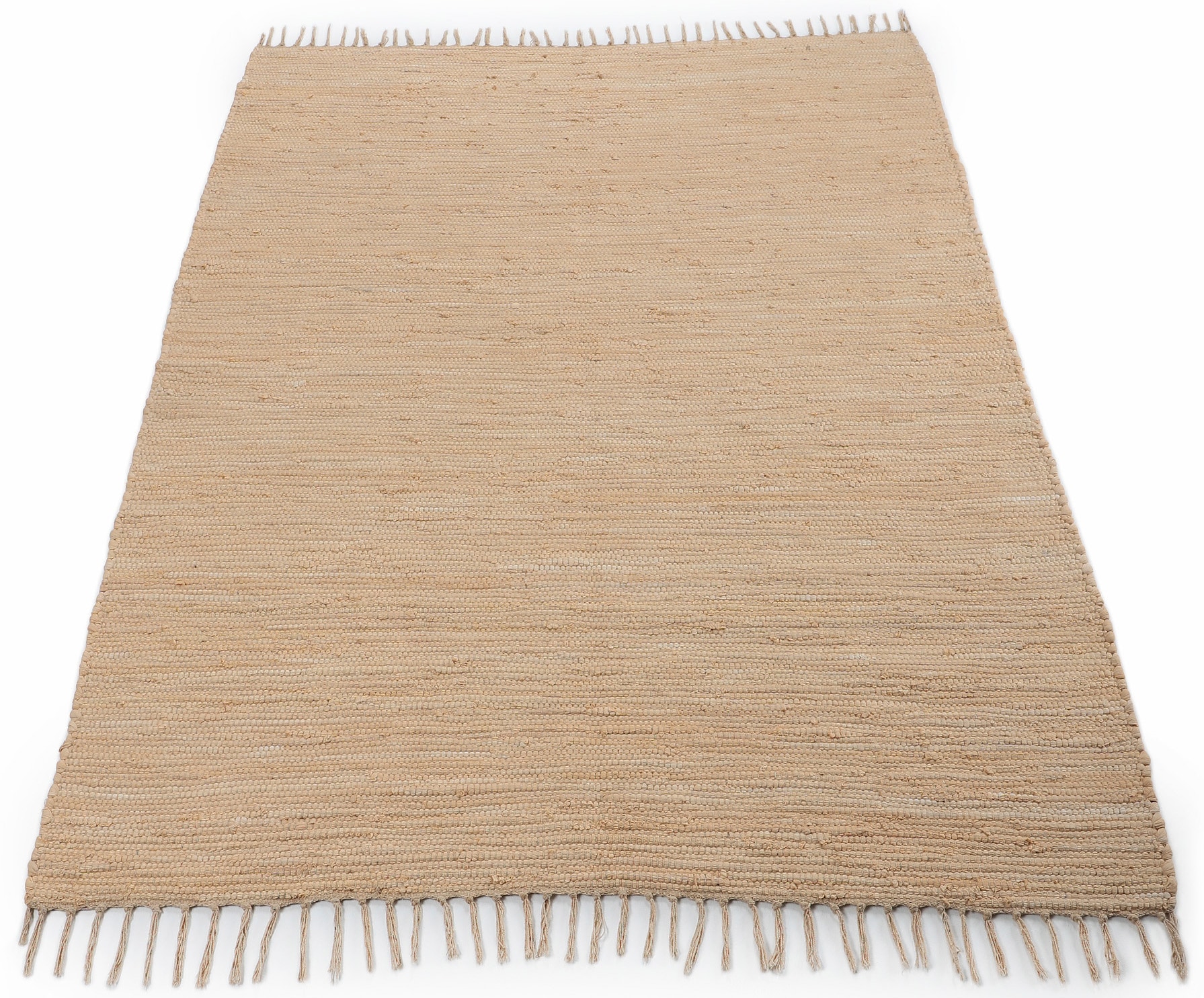 carpetfine Teppich »Kelim Chindi uni , auch als Läufer« rechteckig 5 mm Höhe Wendeteppich, reine Baumwolle, handgewebt, Uni-Farben, mit Fransen