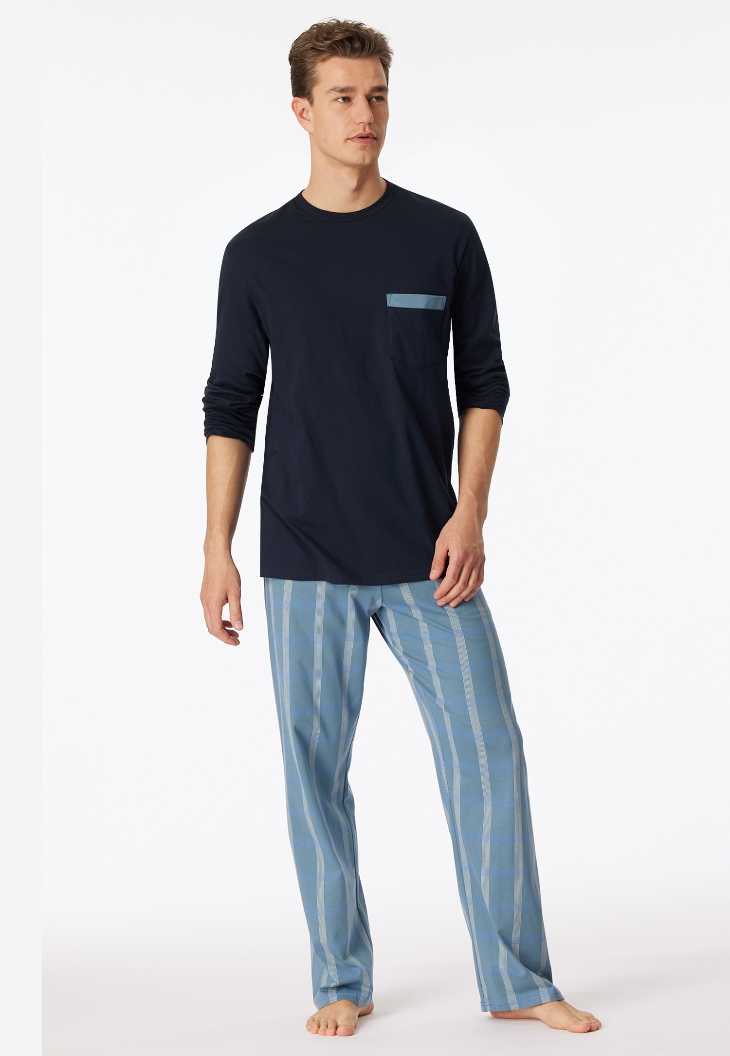 Pyjama »"Comfort Nightwear"«, (2 tlg.), Langarmshirt mit V-Ausschnitt und aufgesetzter...