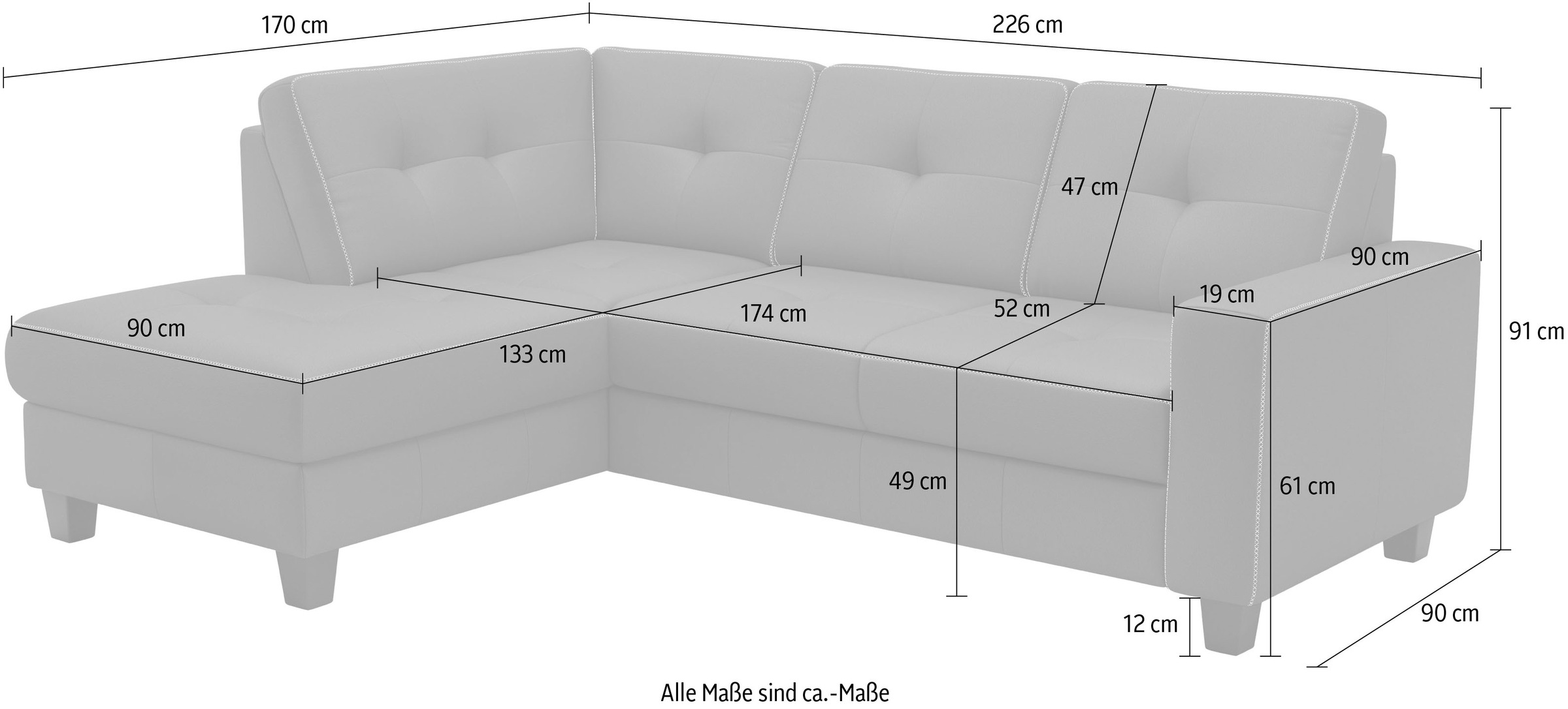 Places of Style Ecksofa »Varese«, wahlweise mit Bettfunktion und Bettkasten