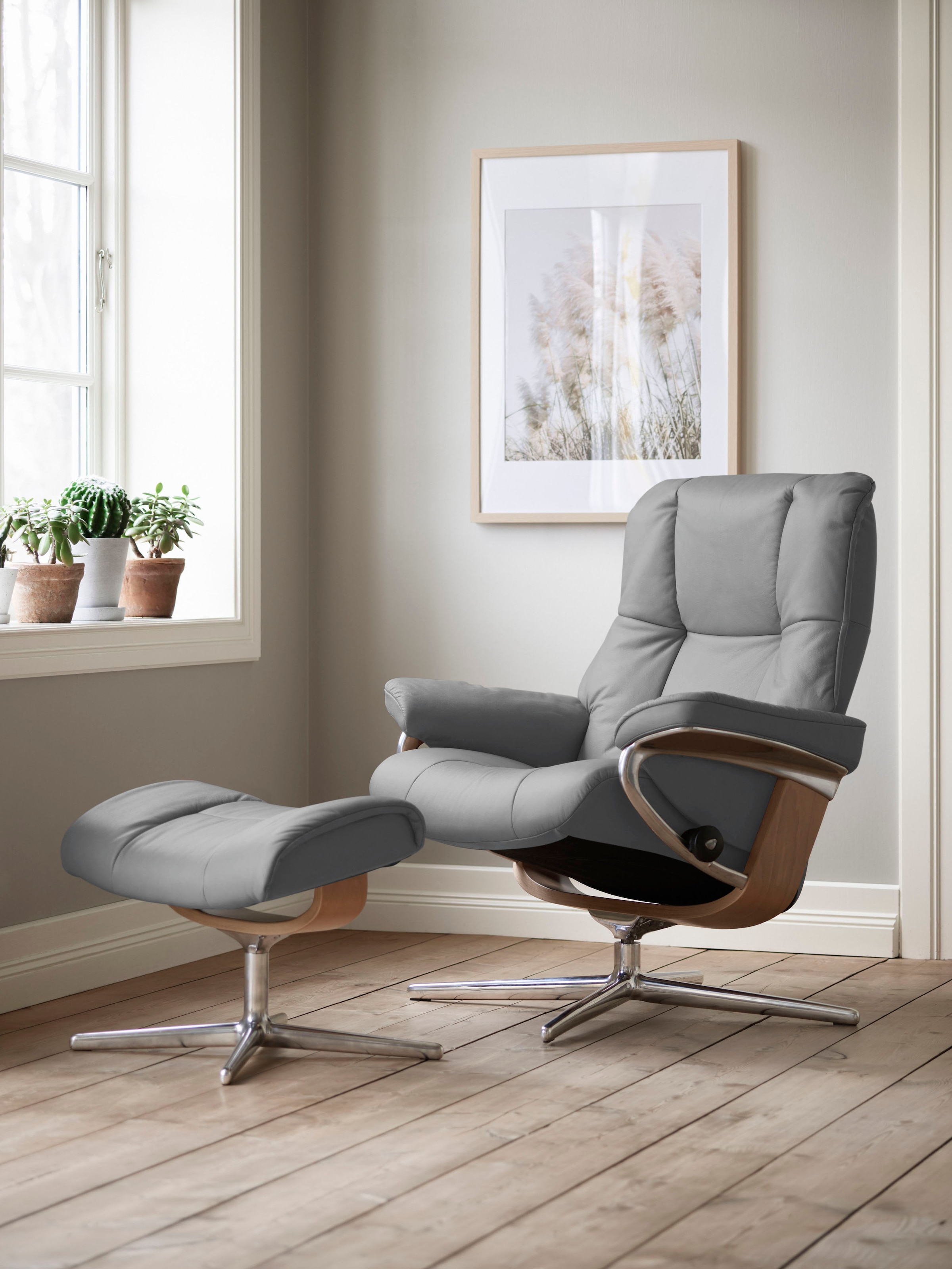 Stressless® Relaxsessel »Mayfair«, (Set, Relaxsessel mit Hocker), mit Hocker, mit Cross Base, Größe S, M & L, Holzakzent Eiche