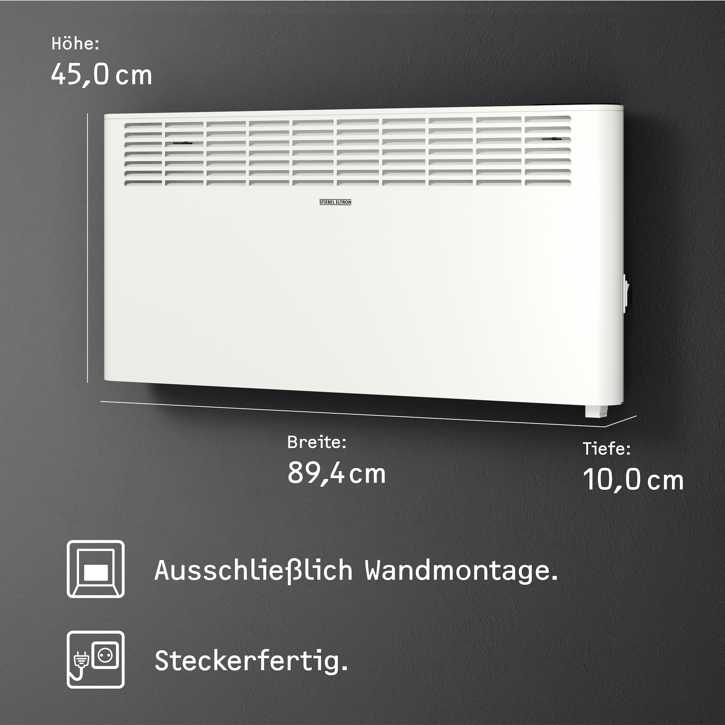 STIEBEL ELTRON Konvektor »»CNS 2500 Plus LCD«, Wandkonvektor, energiesparend, 2,5 kW«, für ca. 30 m², LCD-Display, Wochenzeitschaltuhr/-timer, LC-Display