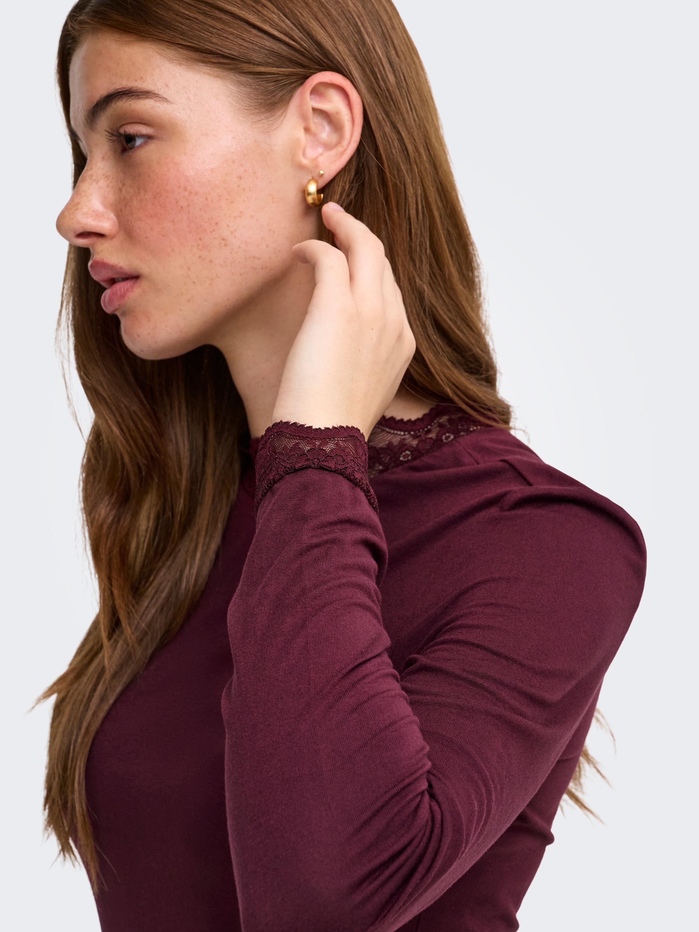 ONLY Langarmshirt »ONLLIV L/S TOP WITH LACE DETAILS CS JRS« Viskosemischung, regular fit