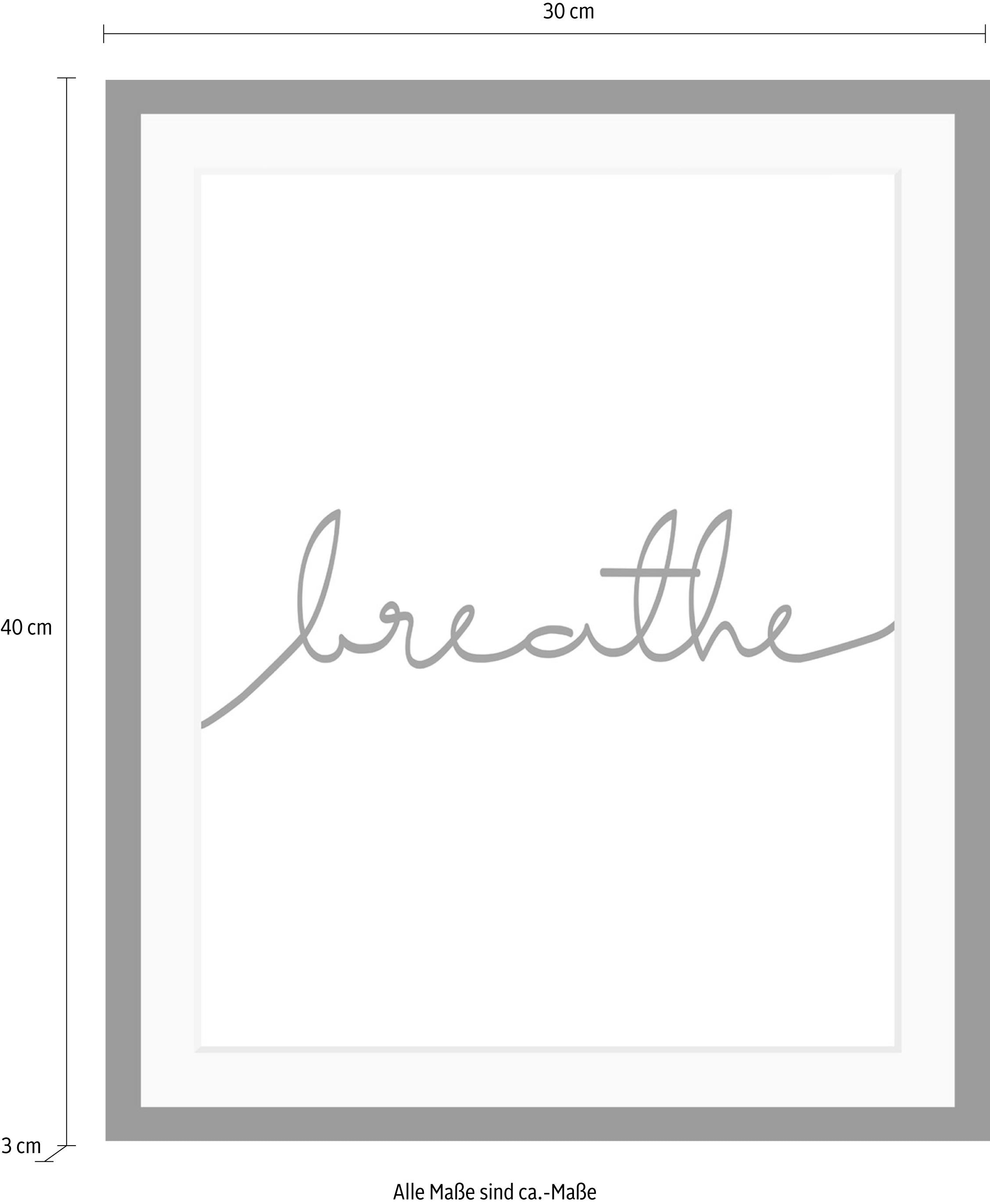 queence Bild »Breathe« Motivationsbilder | Schriftzug | Schwarz-Weiß | Spa | Spa Bilder HD Premium Poster-Druck inkl. Holzrahmen