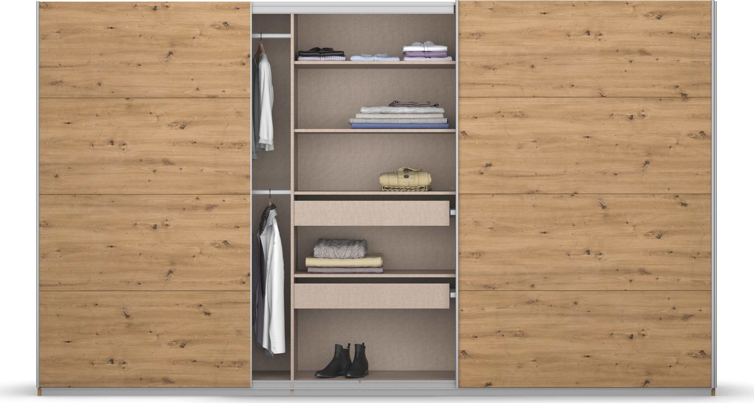 rauch Schwebetürenschrank »Kleiderschrank Schrank Garderobe KOLUNA mit Dekor-Front«, inkl. 2 Innenschubladen sowie extra Einlegeböden MADE IN GERMANY