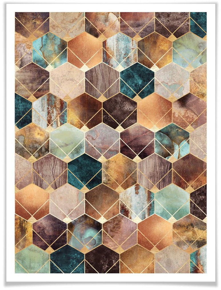 Wall-Art Poster »Hexagone Gold Kupfer«, Schriftzug, (1 St.)