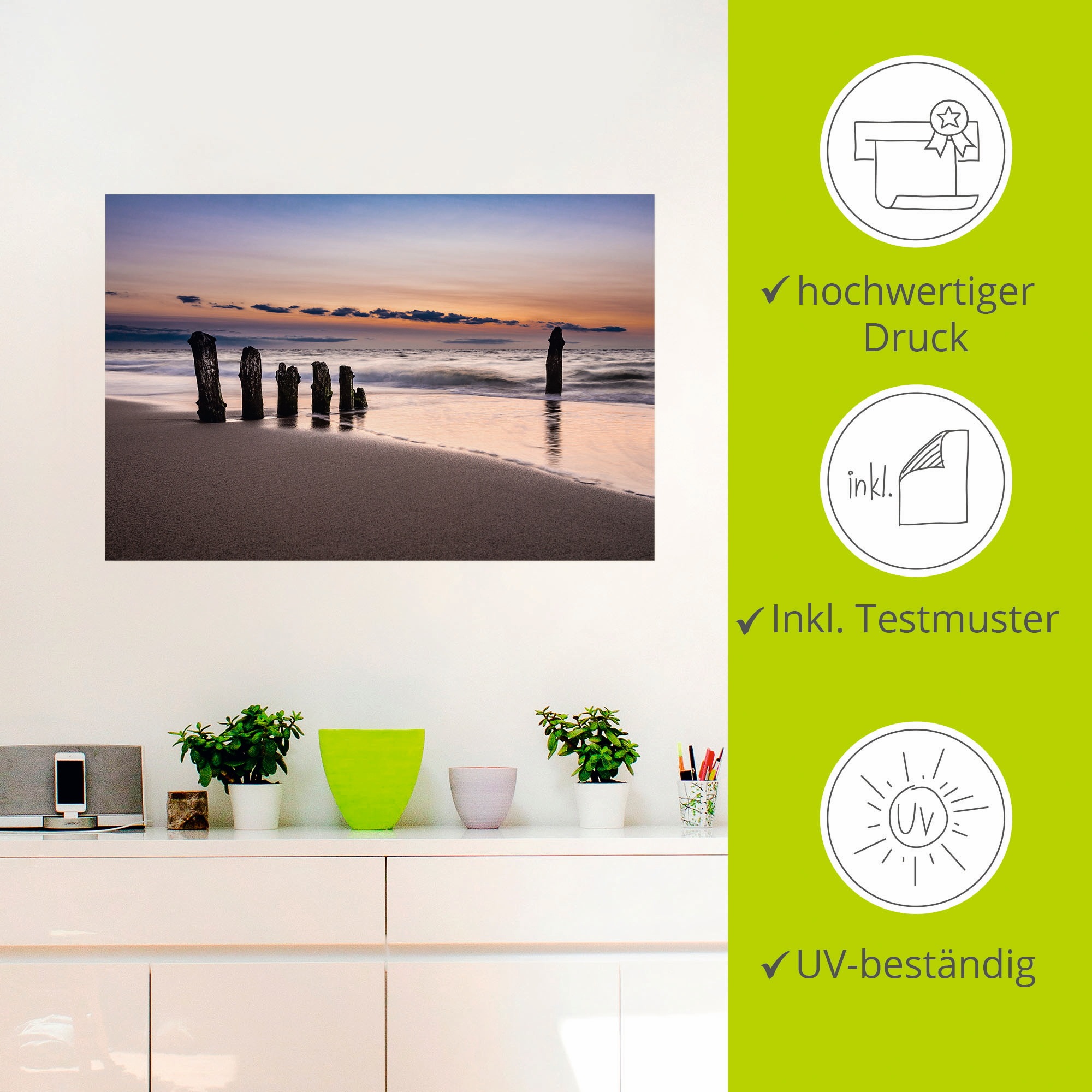 Artland Wandbild »Buhne an der Küste der Ostsee«, Strand, (1 St.), als Alubild, Outdoorbild, Leinwandbild, Wandaufkleber, versch. Größen