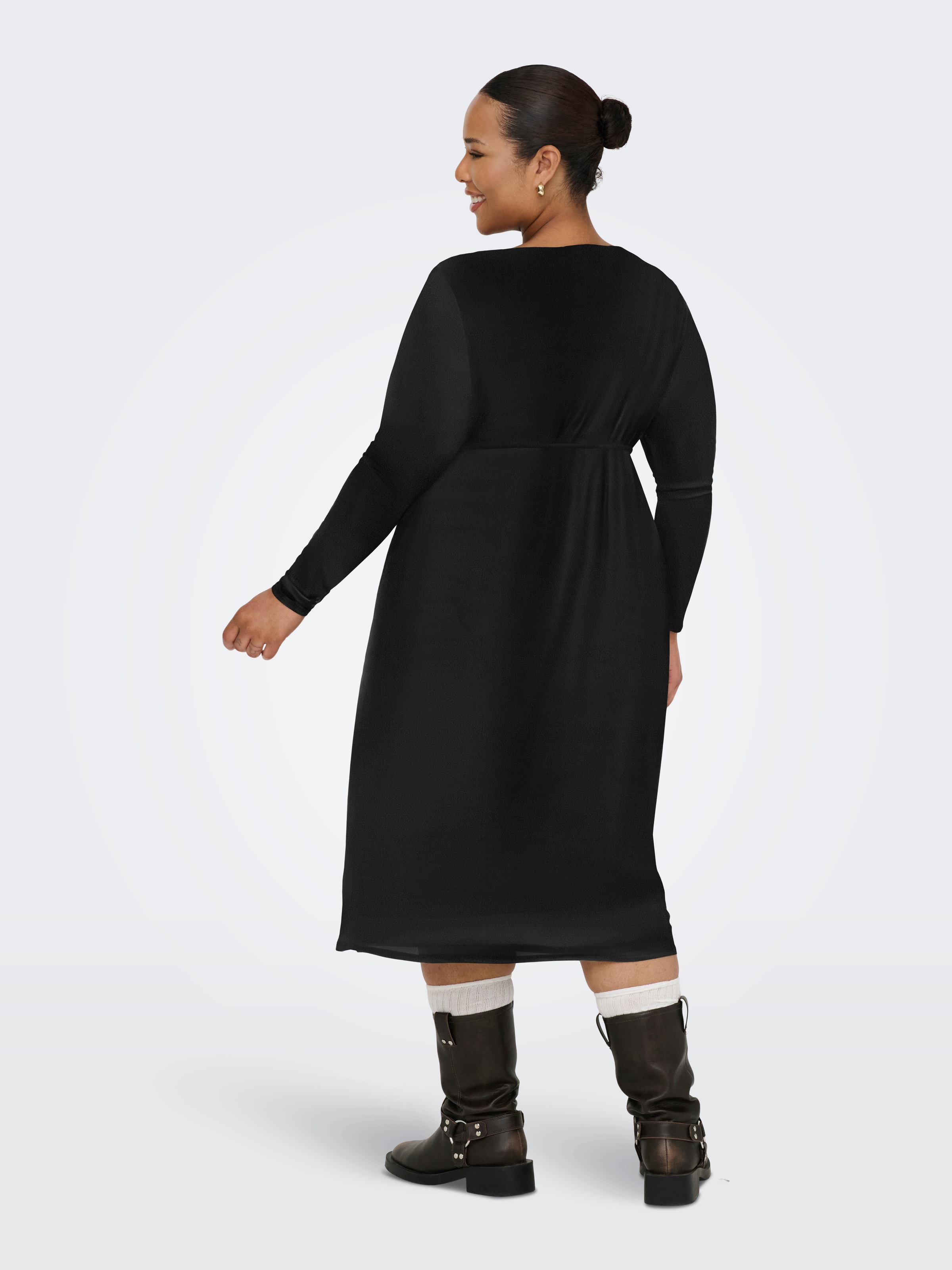 ONLY CARMAKOMA Chiffonkleid »CARFOREST LIFE LS BOATNECK BLK DRESS JRS«, Sommerkleid