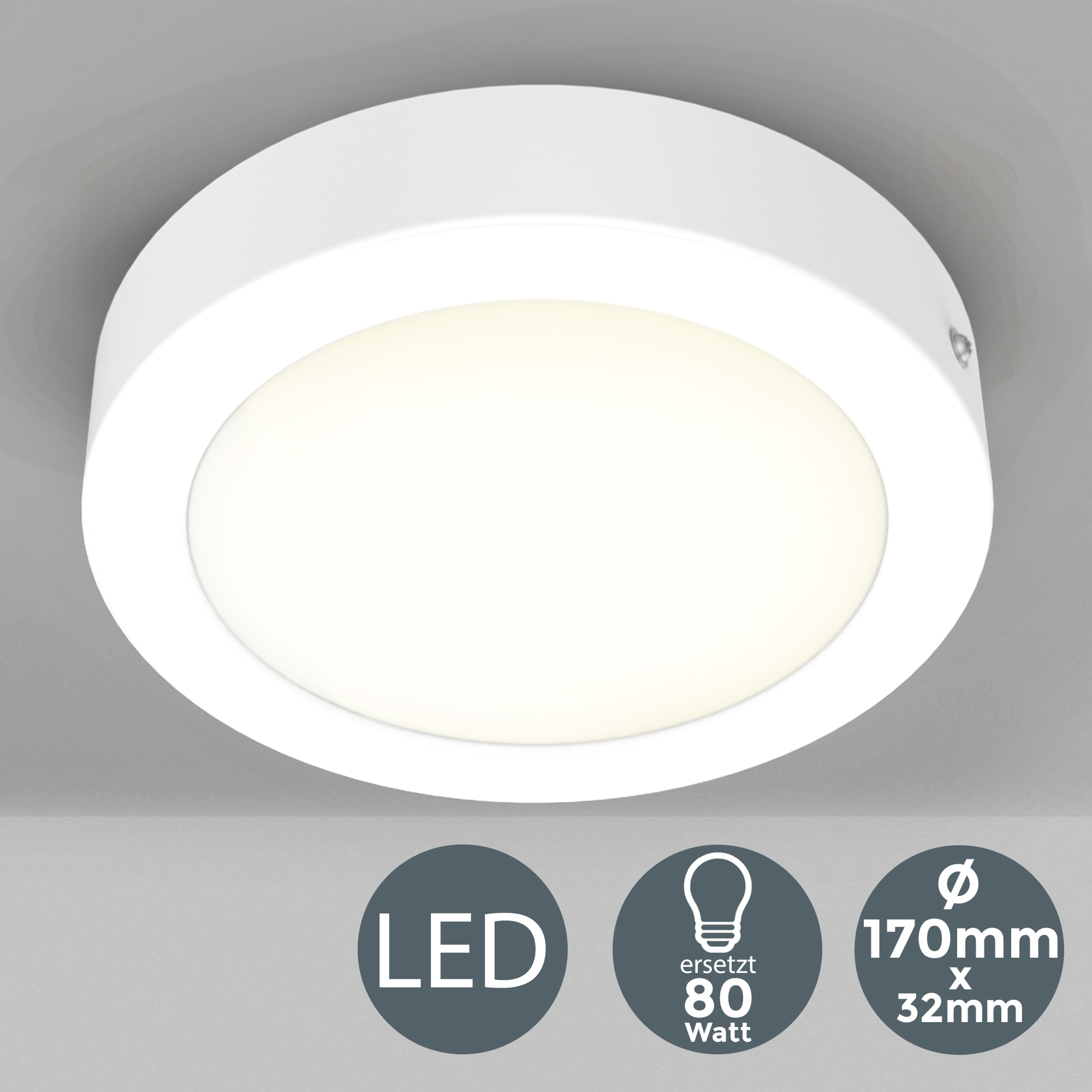 B.K.Licht LED Aufbaustrahler »Garnet«, 1 flammig, Leuchtmittel LED-Board | LED fest integriert, Unterbauleuchte, Panel, 12W 900Lm, Aufputz-Decken Spots, Ã˜170mm