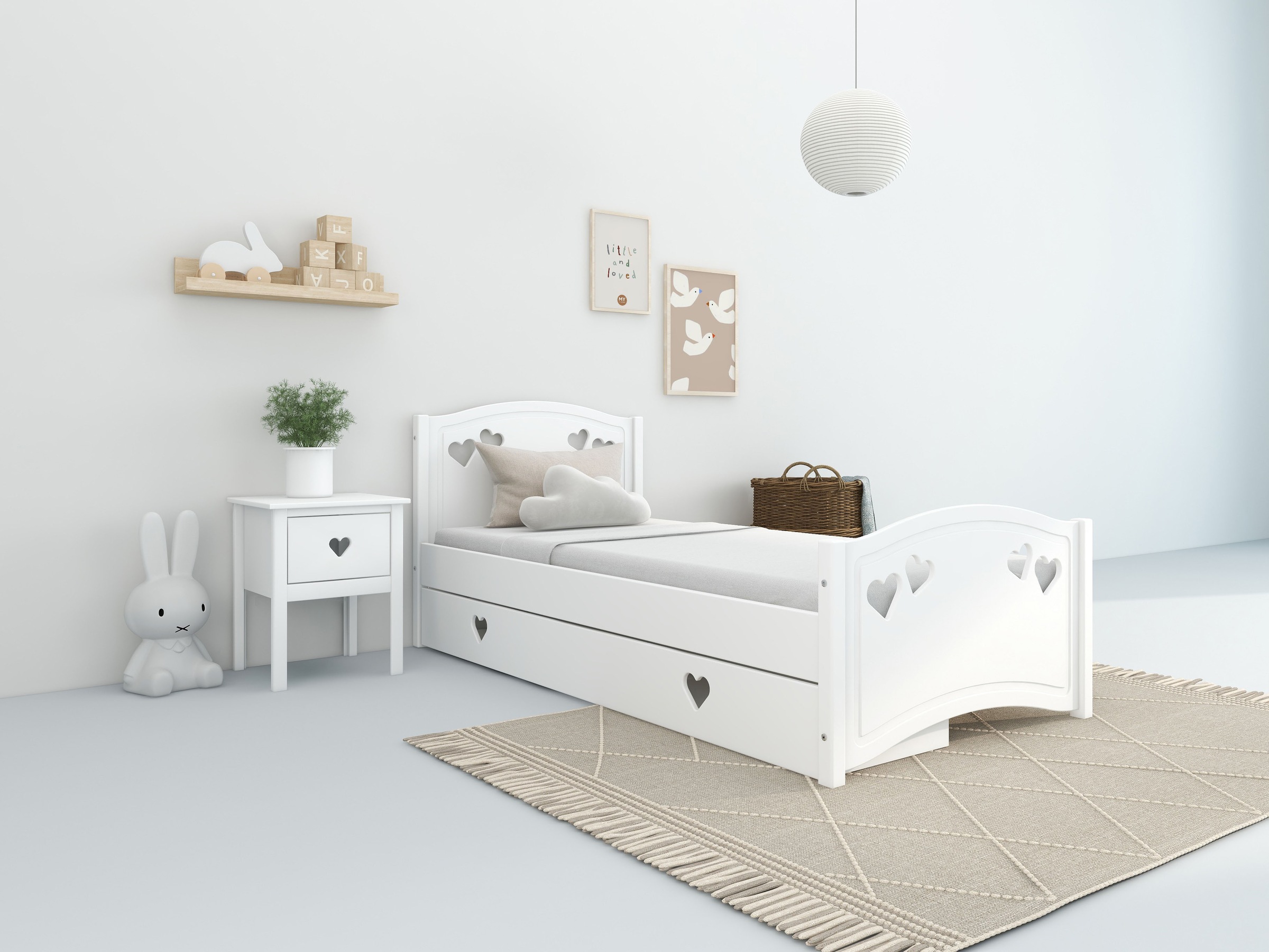 Lüttenhütt Jugendbett »Beeke, Kinderbett, mit Matratze + Schublade,«, (4 tlg., Komplettbett inklusive Lattenrost, Bettkasten und Matratze), FSC®-zertifiziert, viel Stauraum, bis 100 KG belastbar