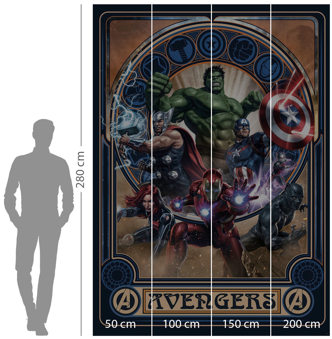 Komar Vliestapete »Digitaldruck Vlies -  Avengers Ornament - Größe 200 x 280 cm« bedruckt glatt Kinderzimmer