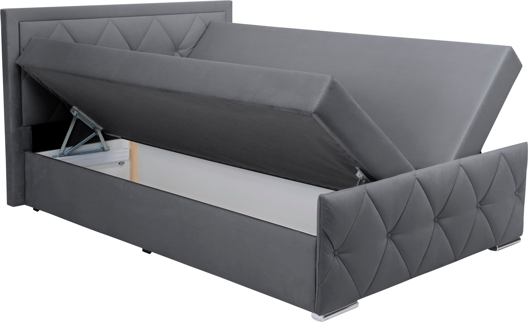 Leonique Boxbett »Alfie, Topseller! Inkl. Bettkasten&Topper« Wahlweise mit Knopfsteppung oder Strasssteinen, H2, H3 und H4 wählbar