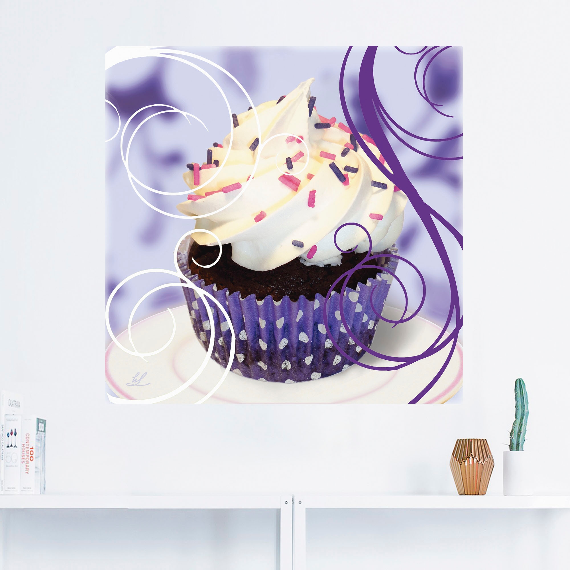 Artland Wandbild »Cupcake auf violett - Kuchen«, Süßspeisen, (1 St.), als  Alubild, Leinwandbild, Wandaufkleber oder Poster in versch. Größen bei OTTO
