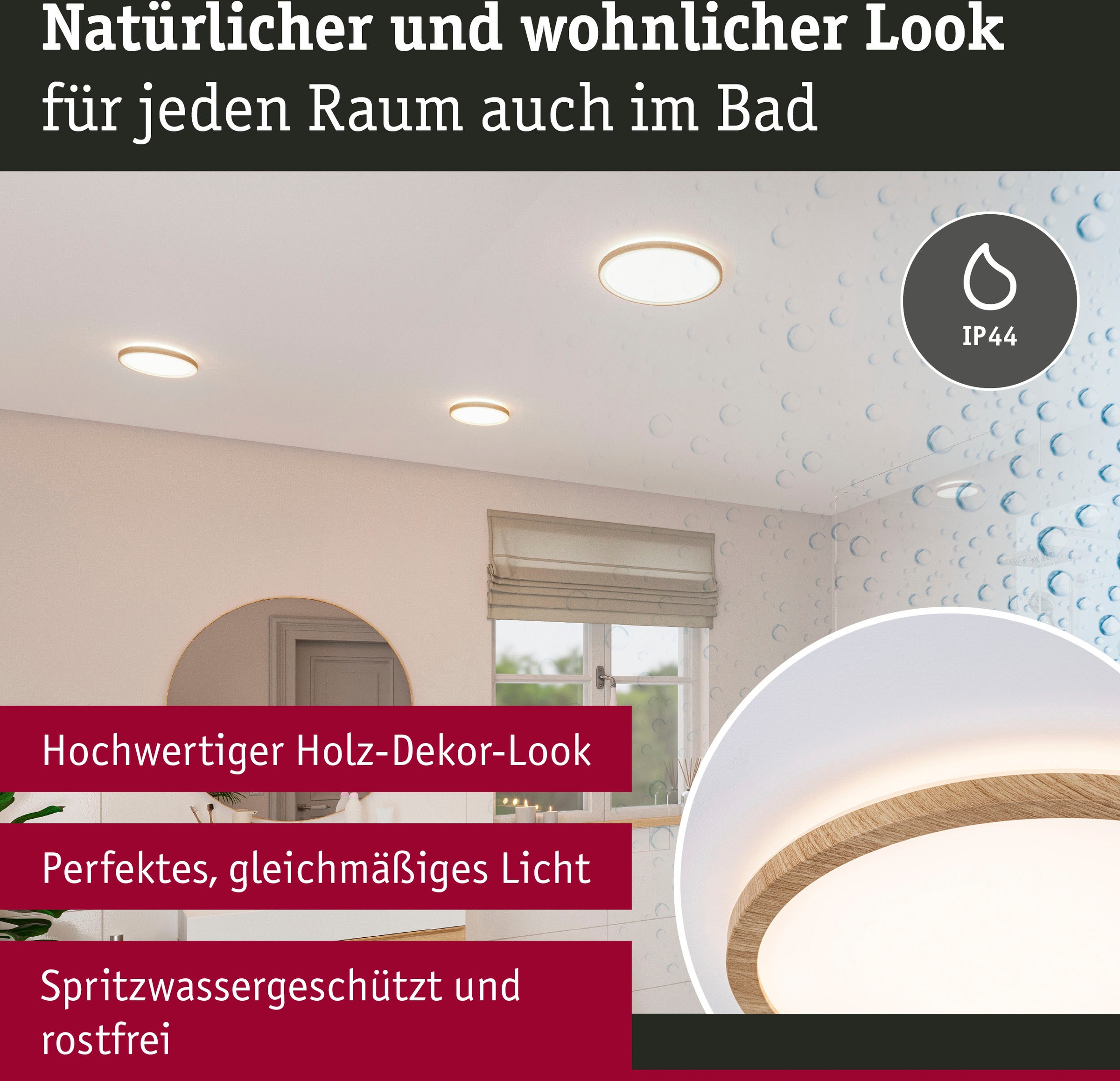 Paulmann LED Panel »Atria Shine 22W 3000K 420mm Eiche Kunststoff IP44«, 1 flammig, Hintergrundbeleuchtung