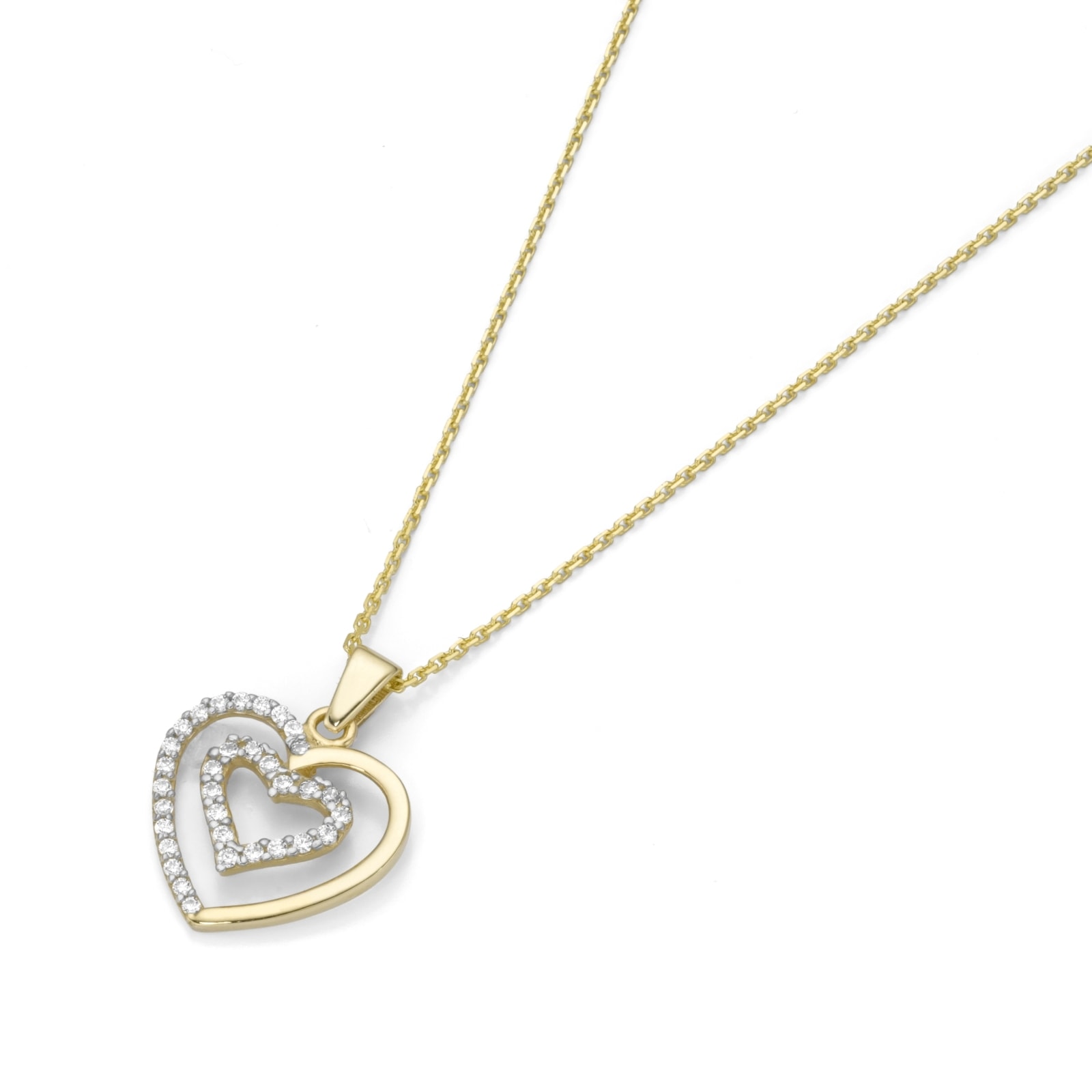 Luigi Merano Goldkette »Kette Anhänger 2 Herzen mit Zirkonia, bicolor, Gold 375«
