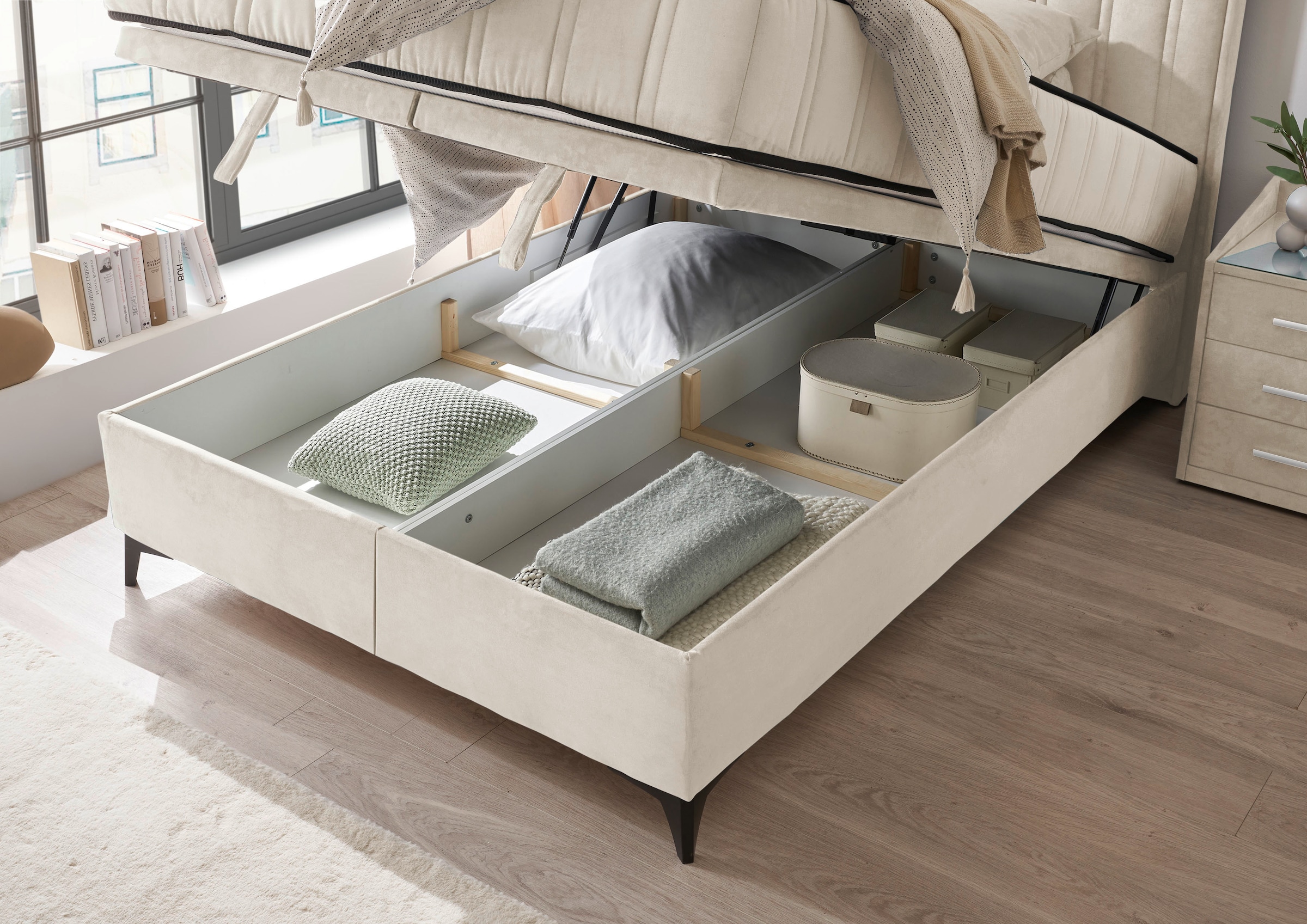 ED EXCITING DESIGN Boxbett »Monroe inkl. Bettkasten, erhältlich in den Breiten 120cm & 140cm«, Duo-Matratze - feste Seite mit Kokosmatte