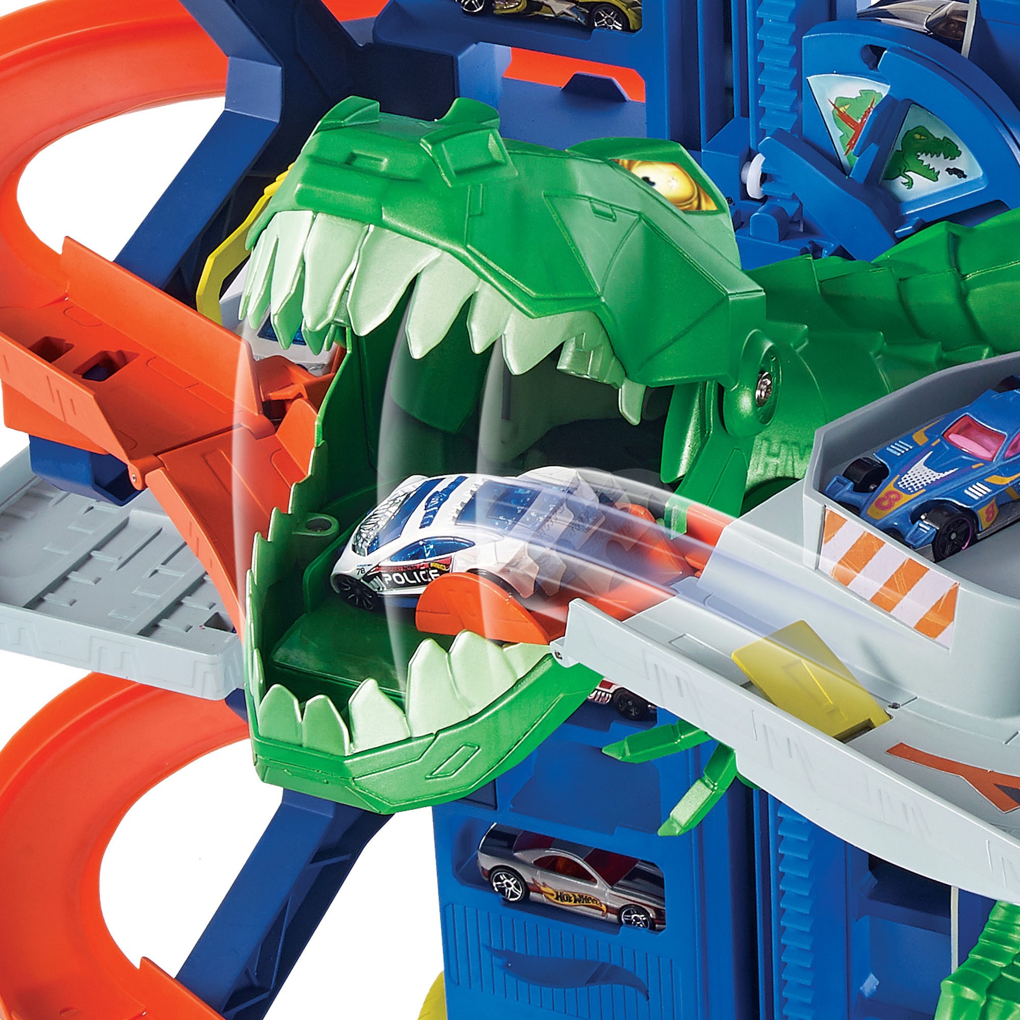 Hot Wheels Autorennbahn »Megacity Parkgarage mit T-Rex-Angriff«, inkl. 2 Spielautos