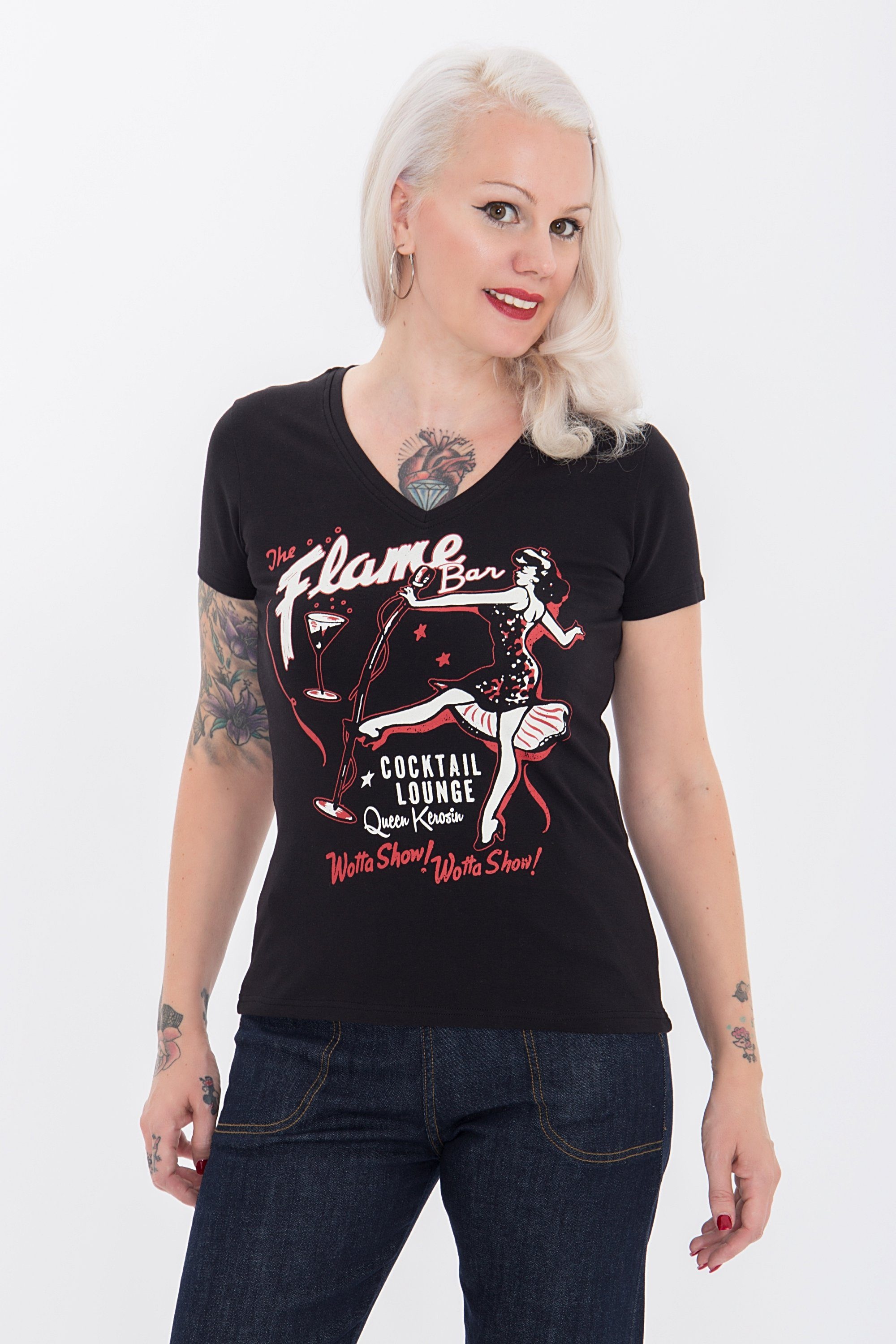 QueenKerosin Print-Shirt »Flame Bar«, mit coolem Retro-Print